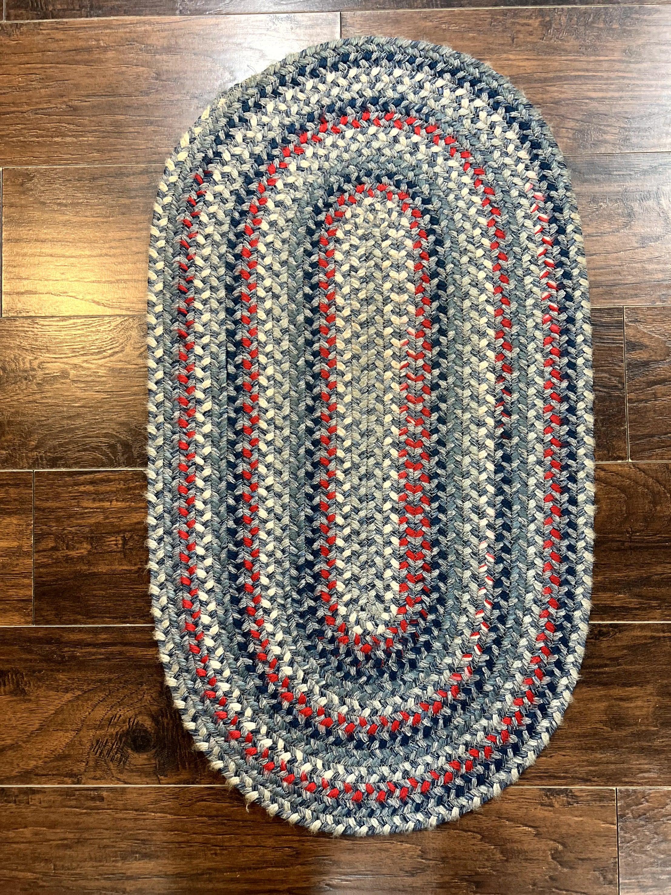 Oval Braided Rug 2x3, Small American Braided Rug, Multicolor Colorful, Blue Ivory Gray Red, 2x3 Oval Rug, Vintage 1960s Rug - Jewel Rugs