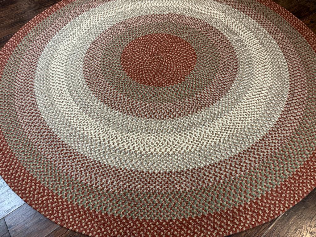 Large Round American Braided Rug 8x8 ft, Wool Vintage Handbraided Carpet, Multicolor - Jewel Rugs