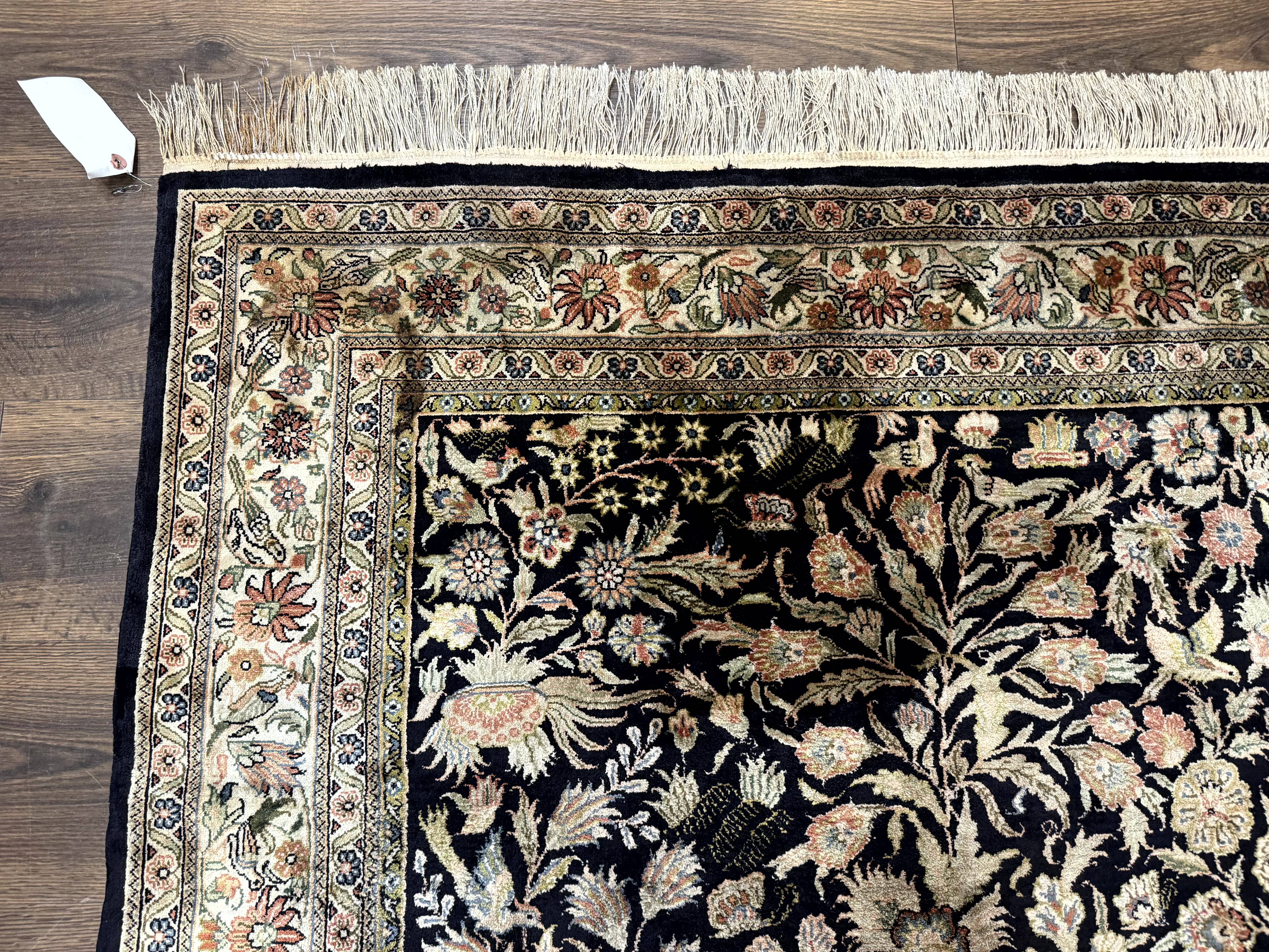 Silk Rug 4x6, Black and Cream, Floral & Bird Pictorials, Fine 330 KPSI, Sino Persian Rug - Jewel Rugs