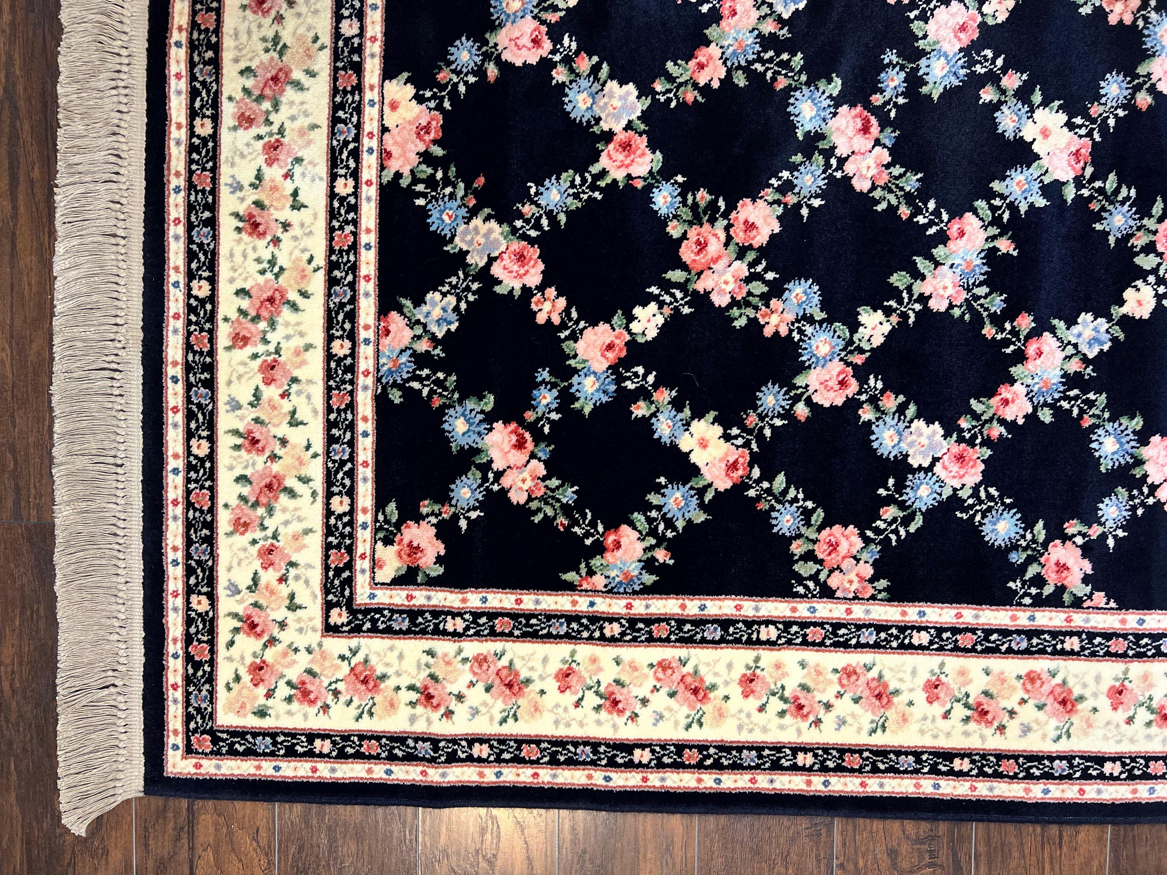 Karastan Rug 8' 8" x 12" Garden of Eden Collection Ebony Trellis #509/1270, Wool Pile Discontinued Vintage Karastan Carpet, Room Sized Rug - Jewel Rugs