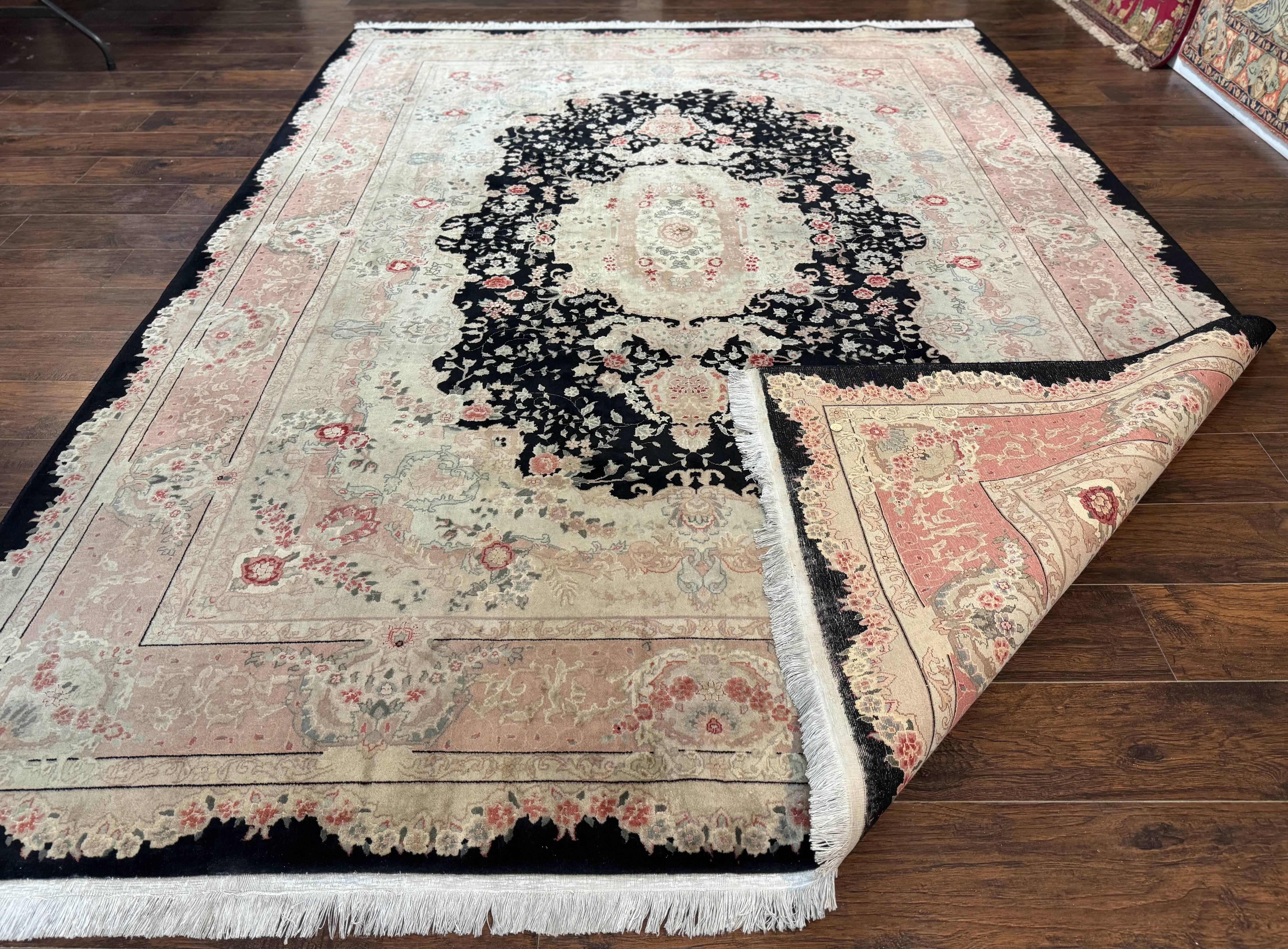 Pak Persian Tabriz Rug 8.6 x 11.6, Black Pink, Traditional Elegant Formal Oriental Carpet, Dining Room Rug, Fine 225 KPSI - Jewel Rugs