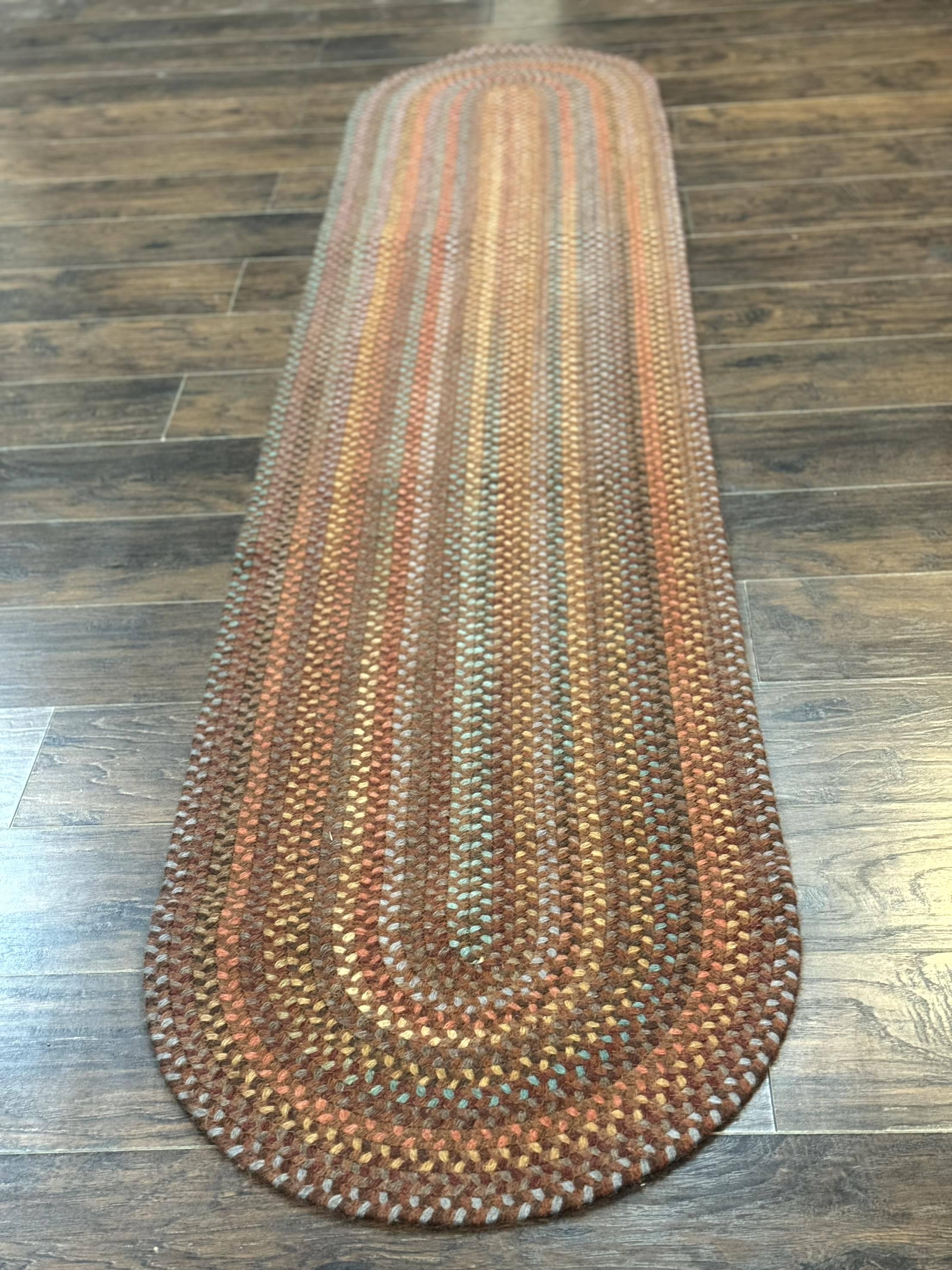 American Braided Runner Rug 2 x 9, Multicolor Vintage Hand Braided Runner 2x9 ft, Oval Braided Runner, Rare Size - Jewel Rugs