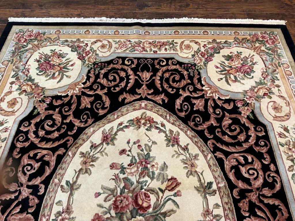 Aubusson Rug 8x10, Floral, Wool Pile, Elegant, European Design, Handmade, Fine - Jewel Rugs