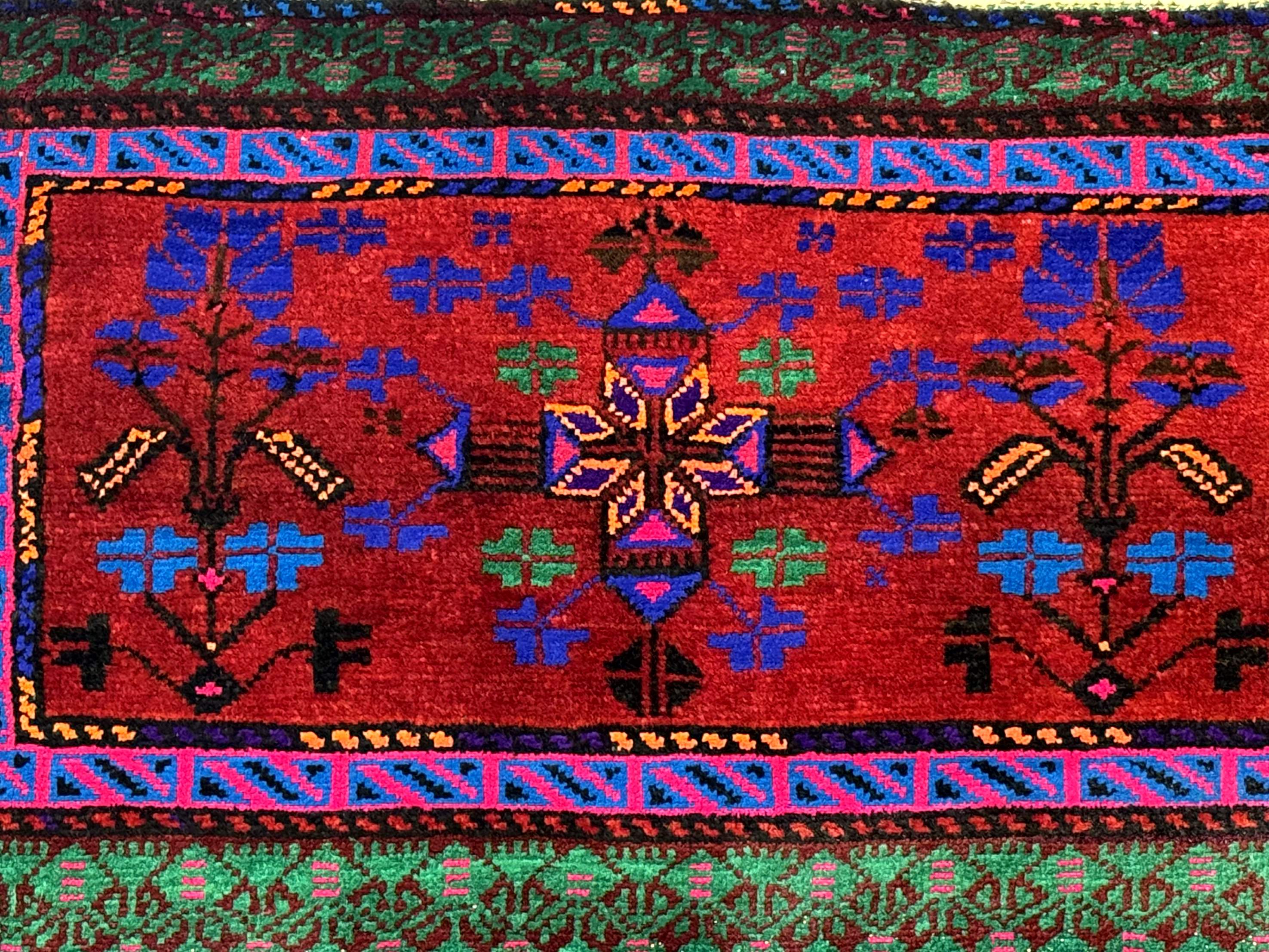 Small Persian Baluch Rug, Red Green Blue, Tribal Rug - Jewel Rugs