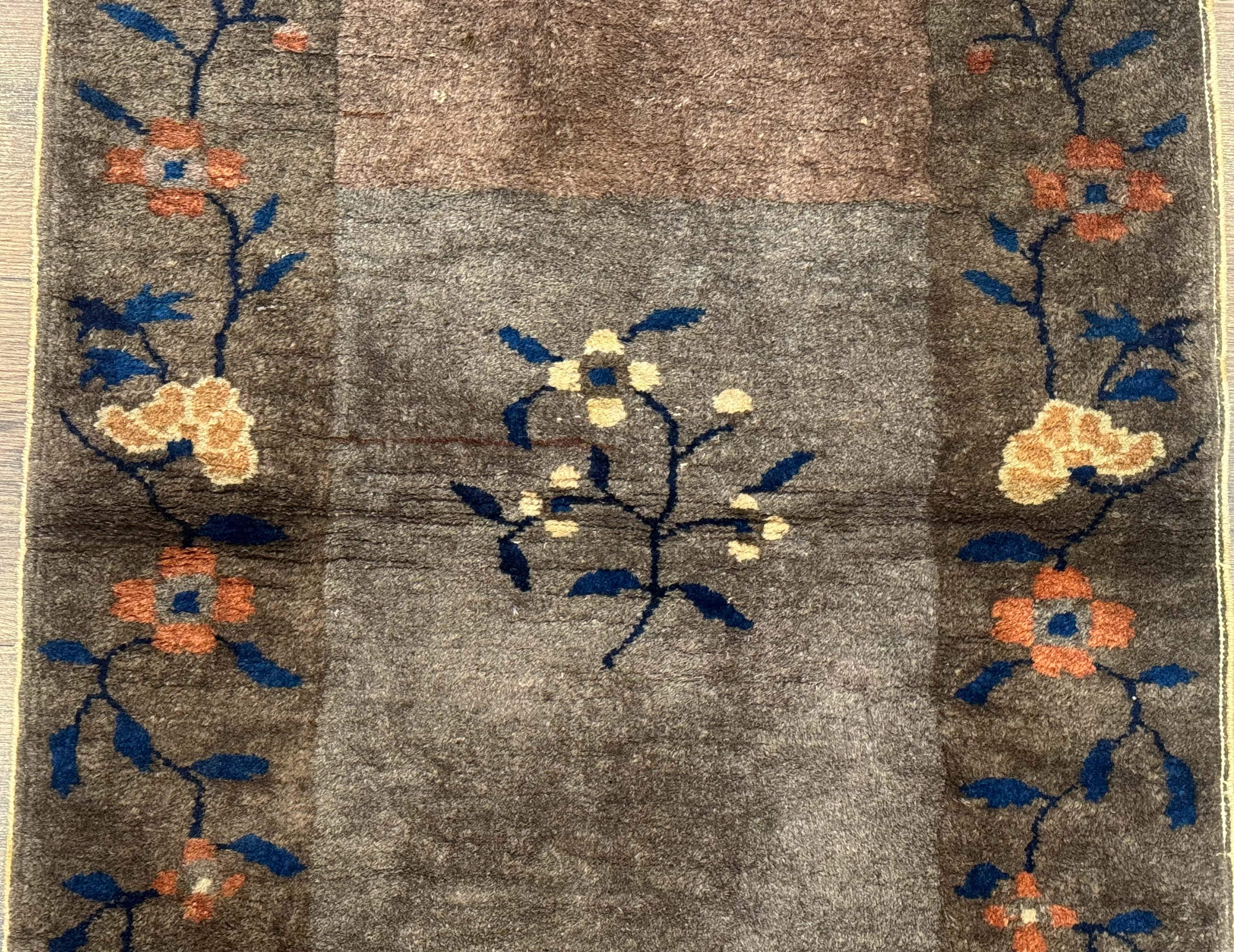 Small Antique Chinese Art Deco Rug 2x3, Nichols Rug, Gray and Brown, Wool Hand Knotted - Jewel Rugs