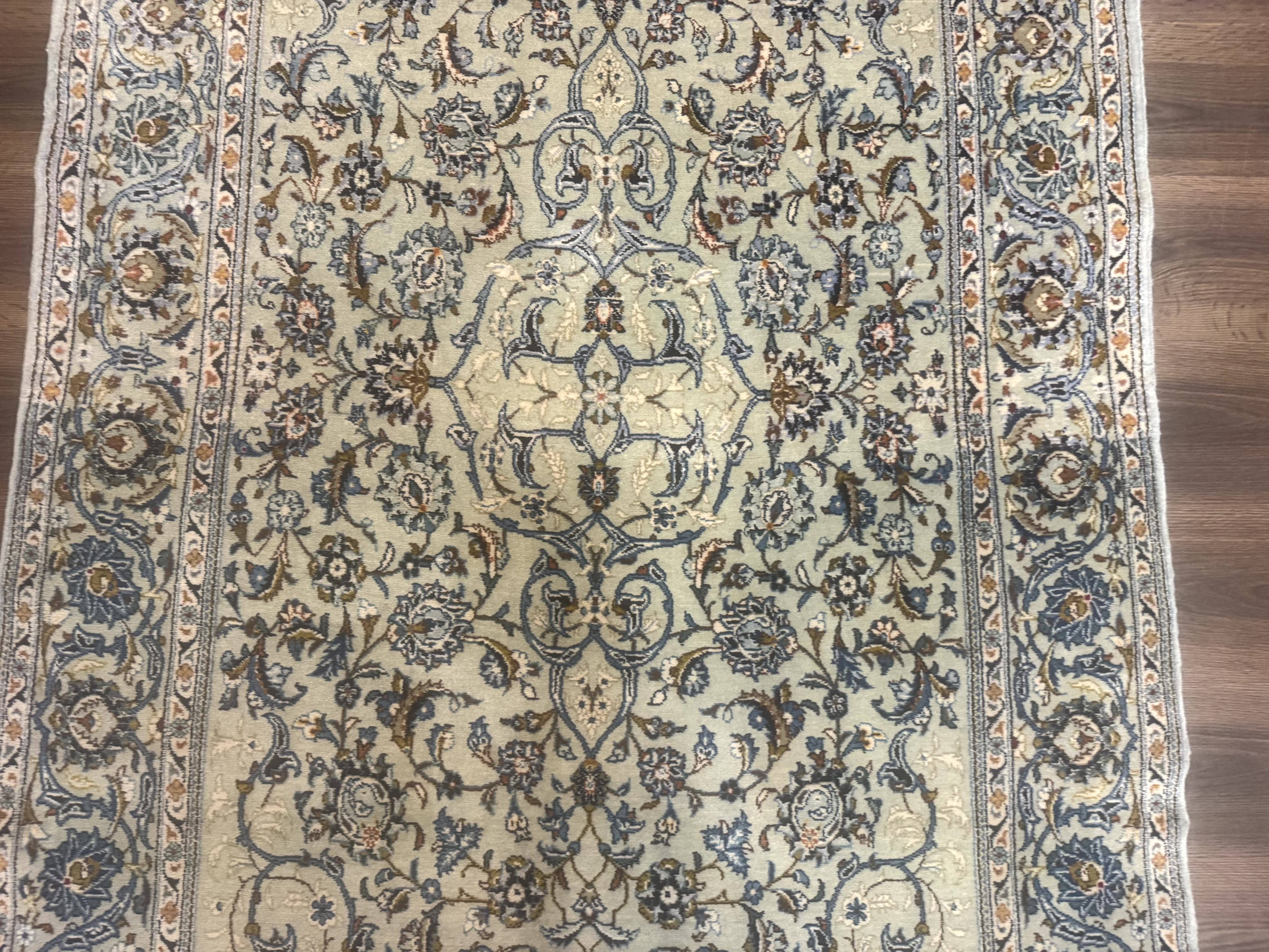 Persian Kashan Rug, Unique Colors, 225 KPSI, Light Green and Light Blue - Jewel Rugs
