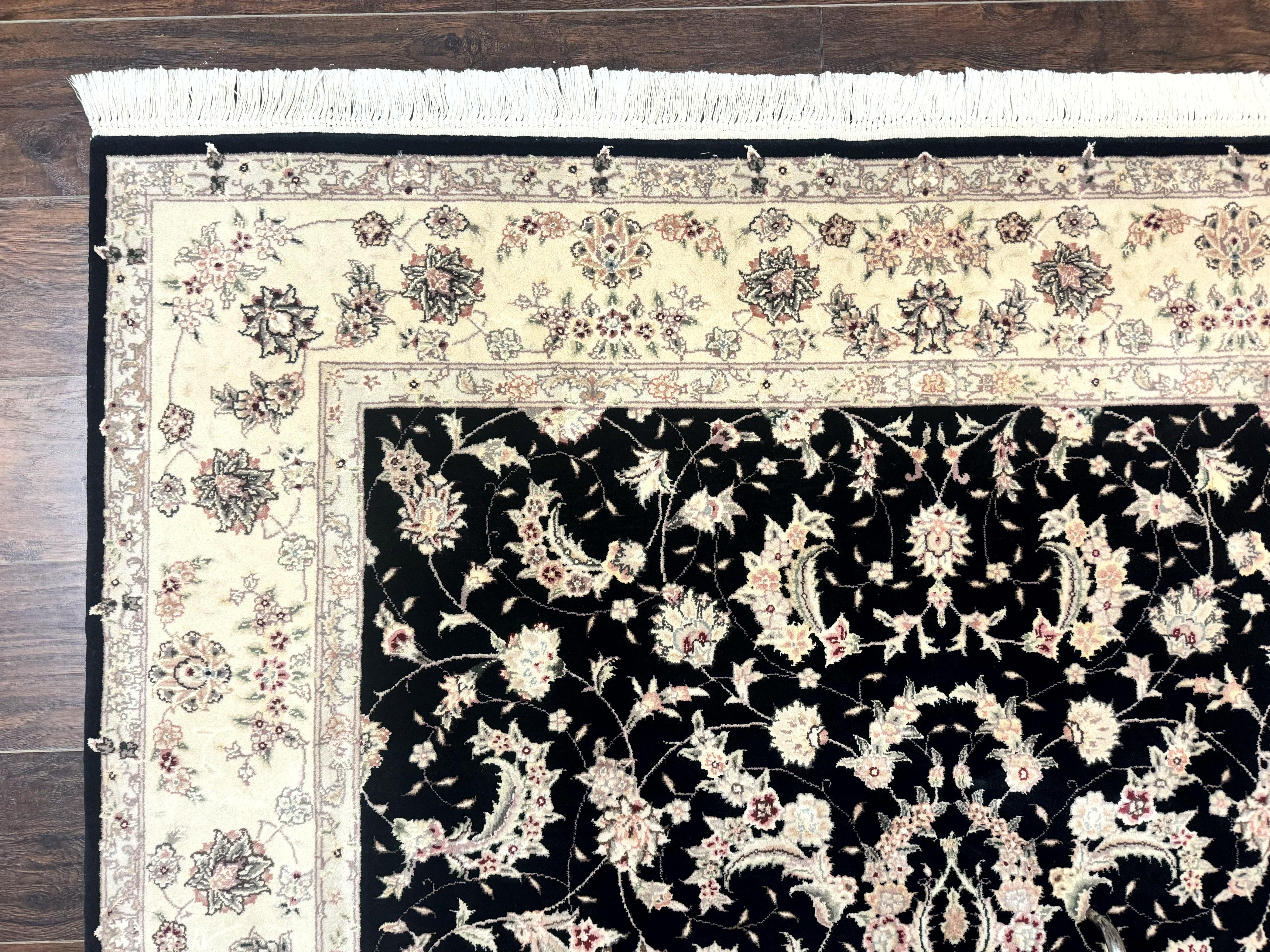 Sino Persian Rug 6x9, Black and Ivory, Wool and Silk Highlights, Handmade - Jewel Rugs