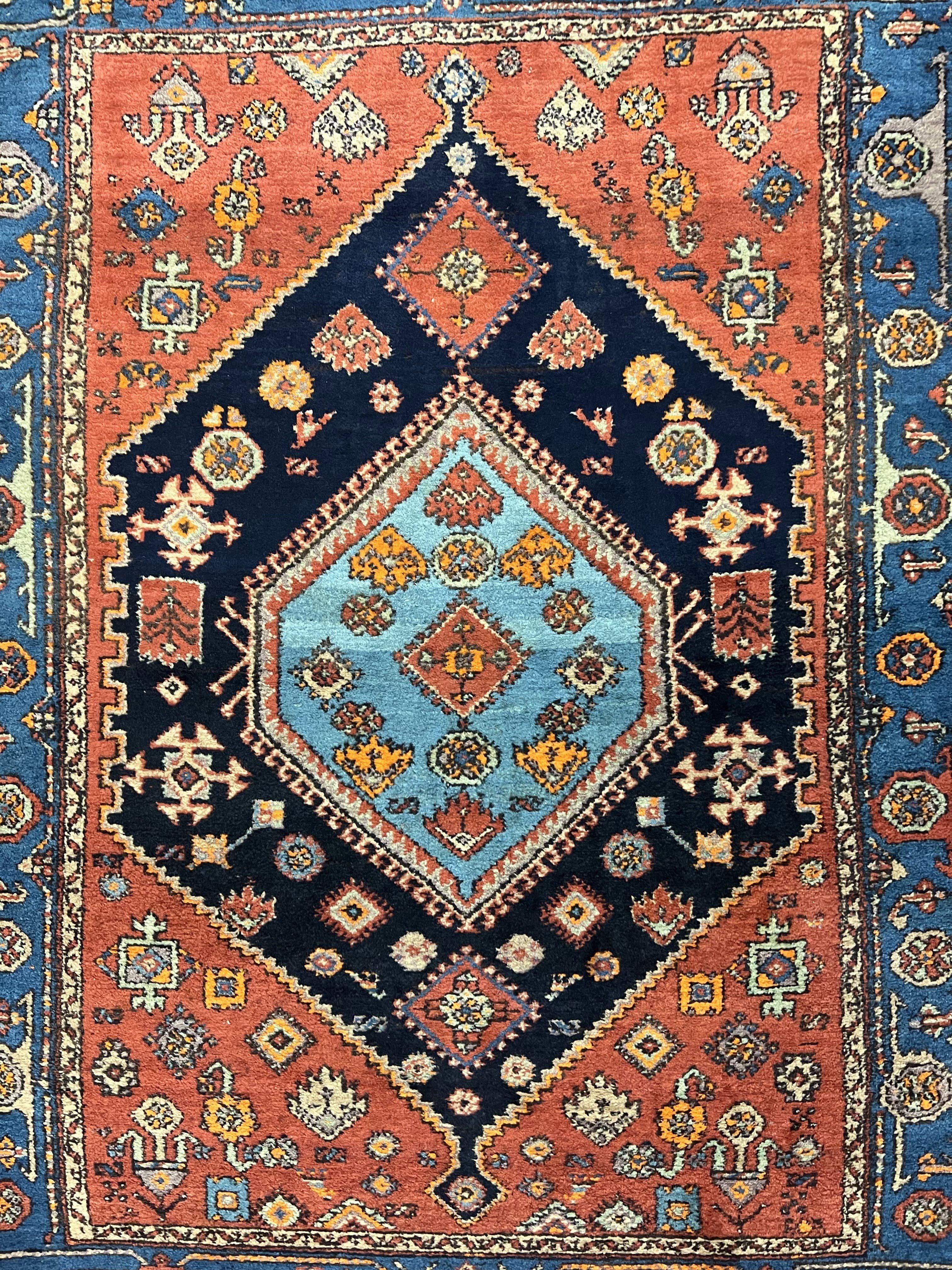 Antique Persian Hamadan Rug 4x6, Red Blue, Hand Knotted Carpet, Geometric, Tribal Rug, Wool Rug 4 x 6 - Jewel Rugs