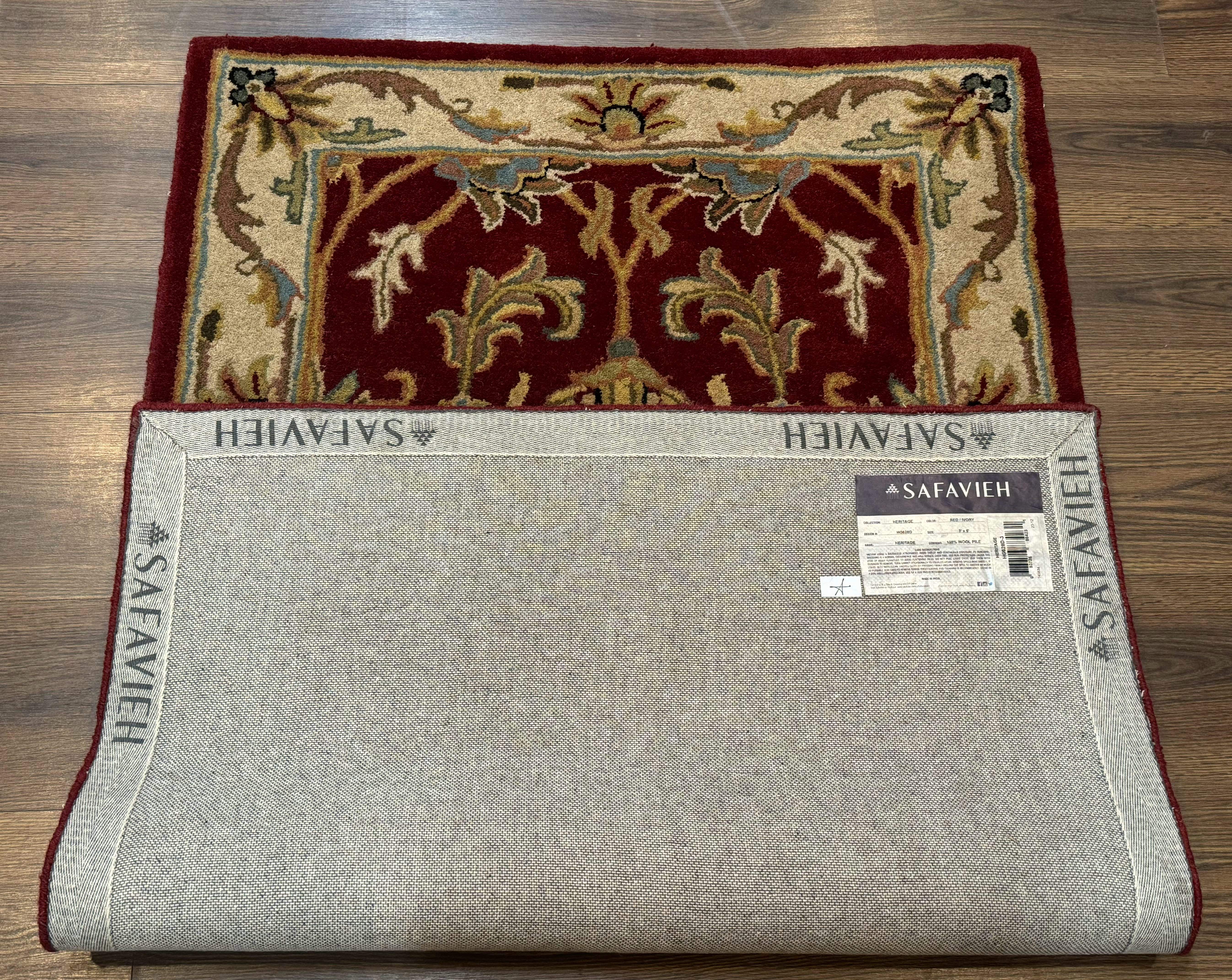 Small Floral Wool Rug 3x5, Safavieh Heritage Collection, Dark Red, Pair B - Jewel Rugs