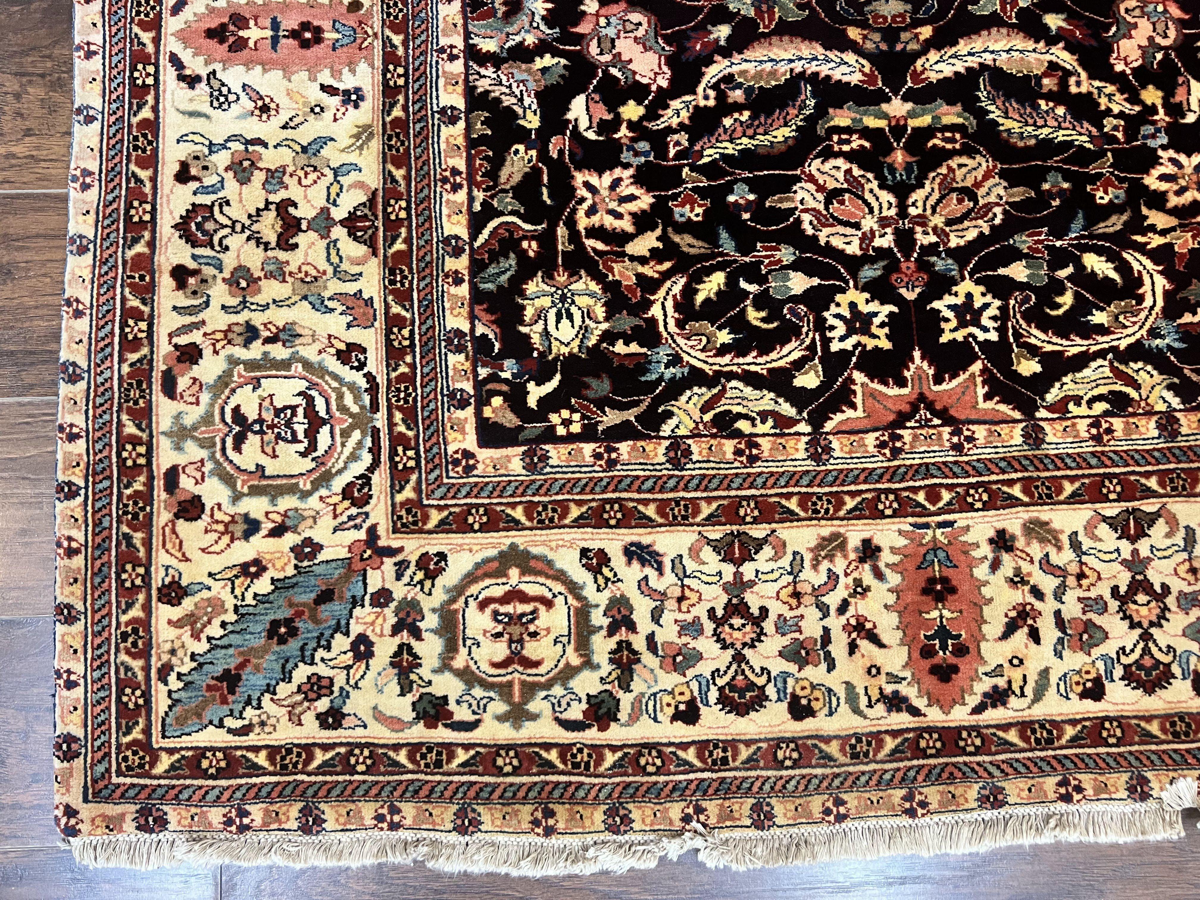 Indo Persian Rug 5x15, Wide Runner Rug 5 x 15 ft, Wool Hand Knotted Vintage Carpet, Black & Cream, Floral Allover Long Oriental Rug - Jewel Rugs