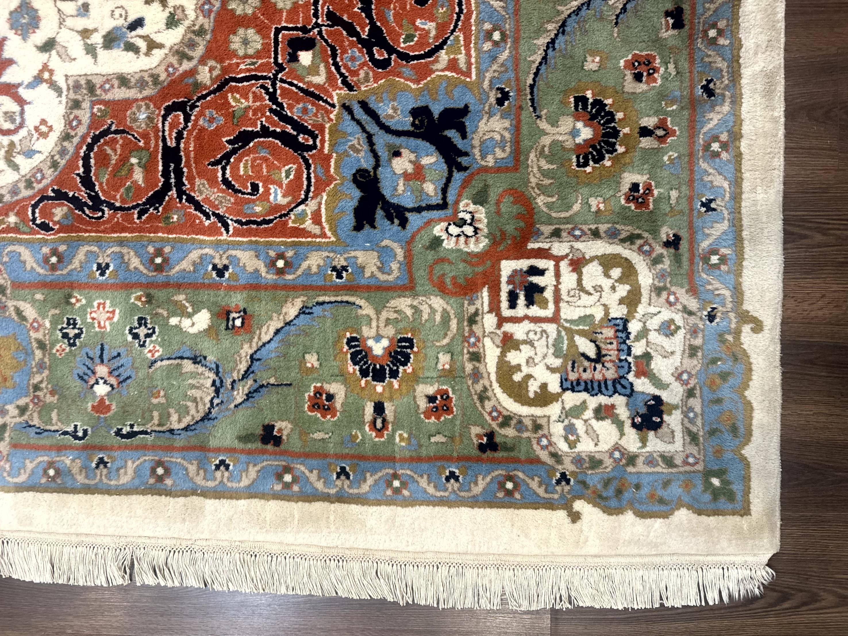 Indo Persian Rug 9x12, Ivory Red Green, Traditional Oriental Carpet - Jewel Rugs