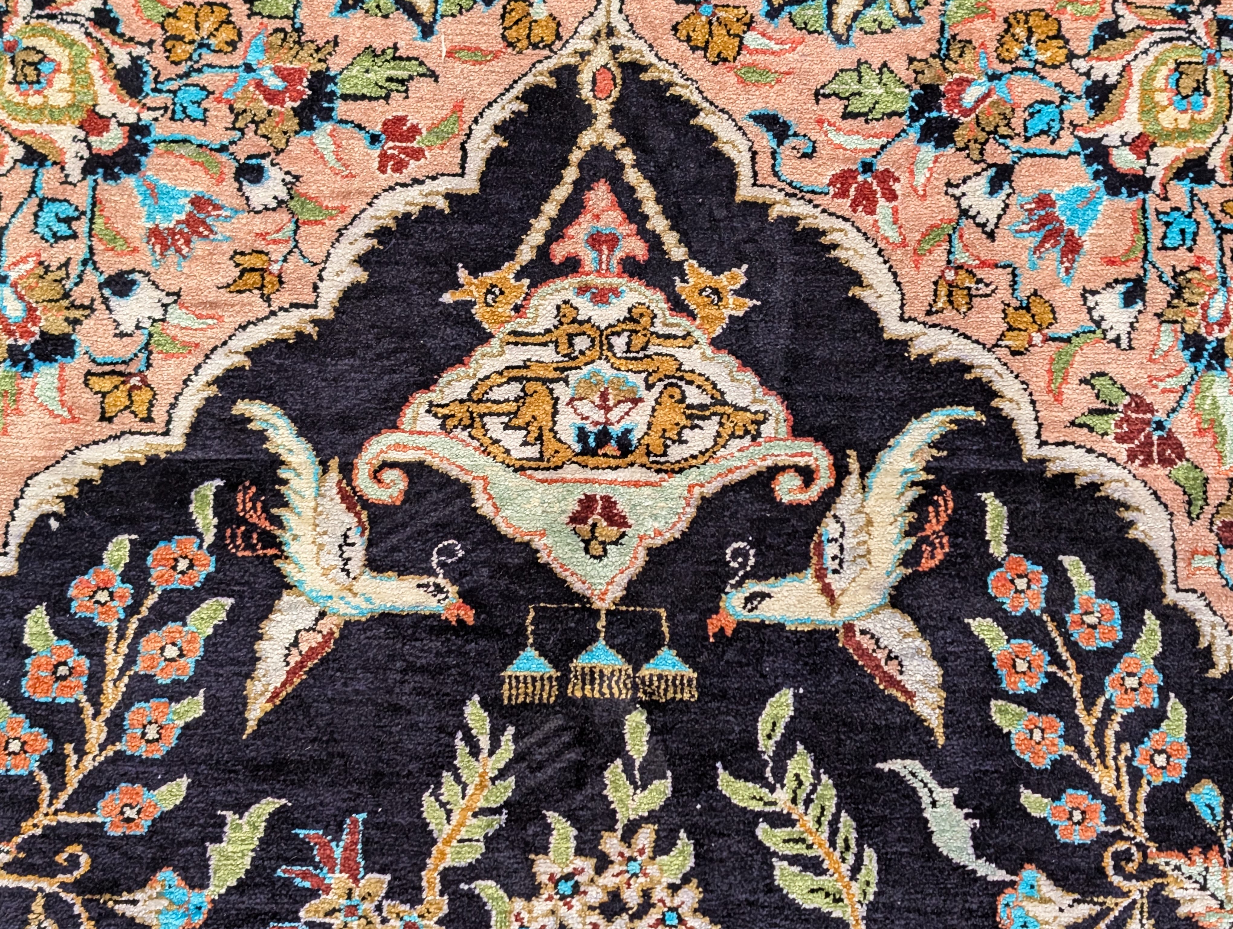 Wonderful Silk Persian Rug 4x5, Tree of Life Carpet, Qum Rug, Prayer Rug, Bird Pictorials - Jewel Rugs