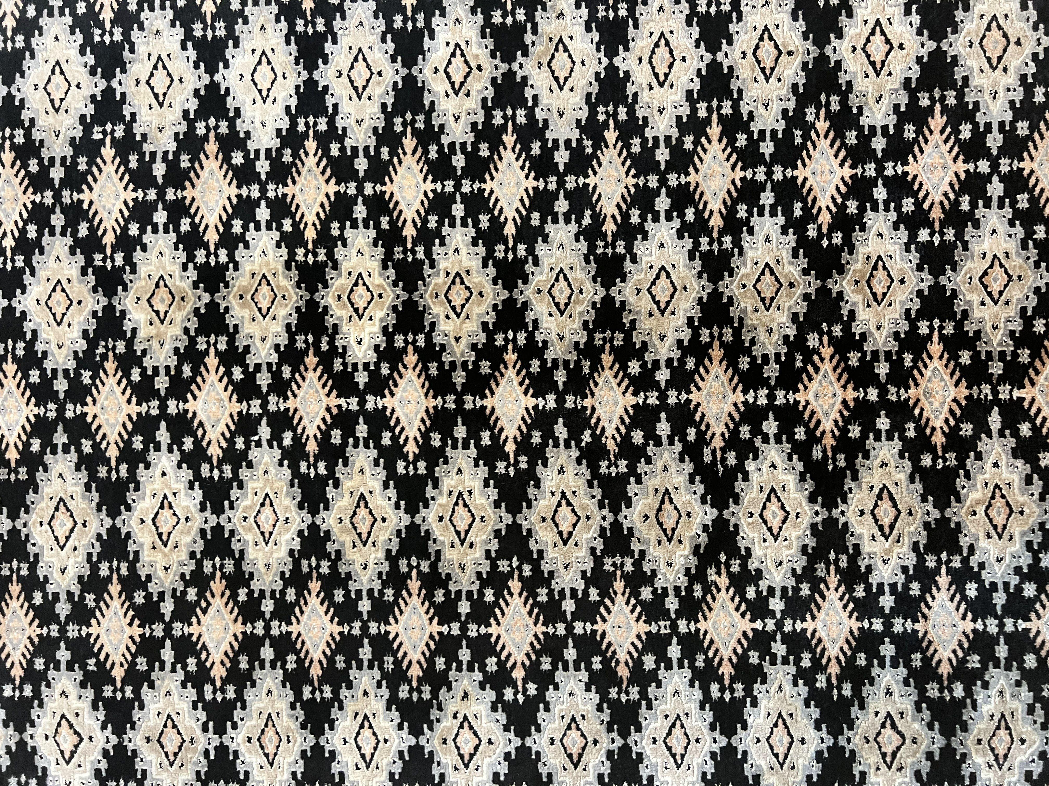 Pakistani Bokhara Rug 6x9, Hand Knotted Vintage Wool Carpet with Silk Highlights, Very Fine 320 KPSI, Medium Size - Jewel Rugs