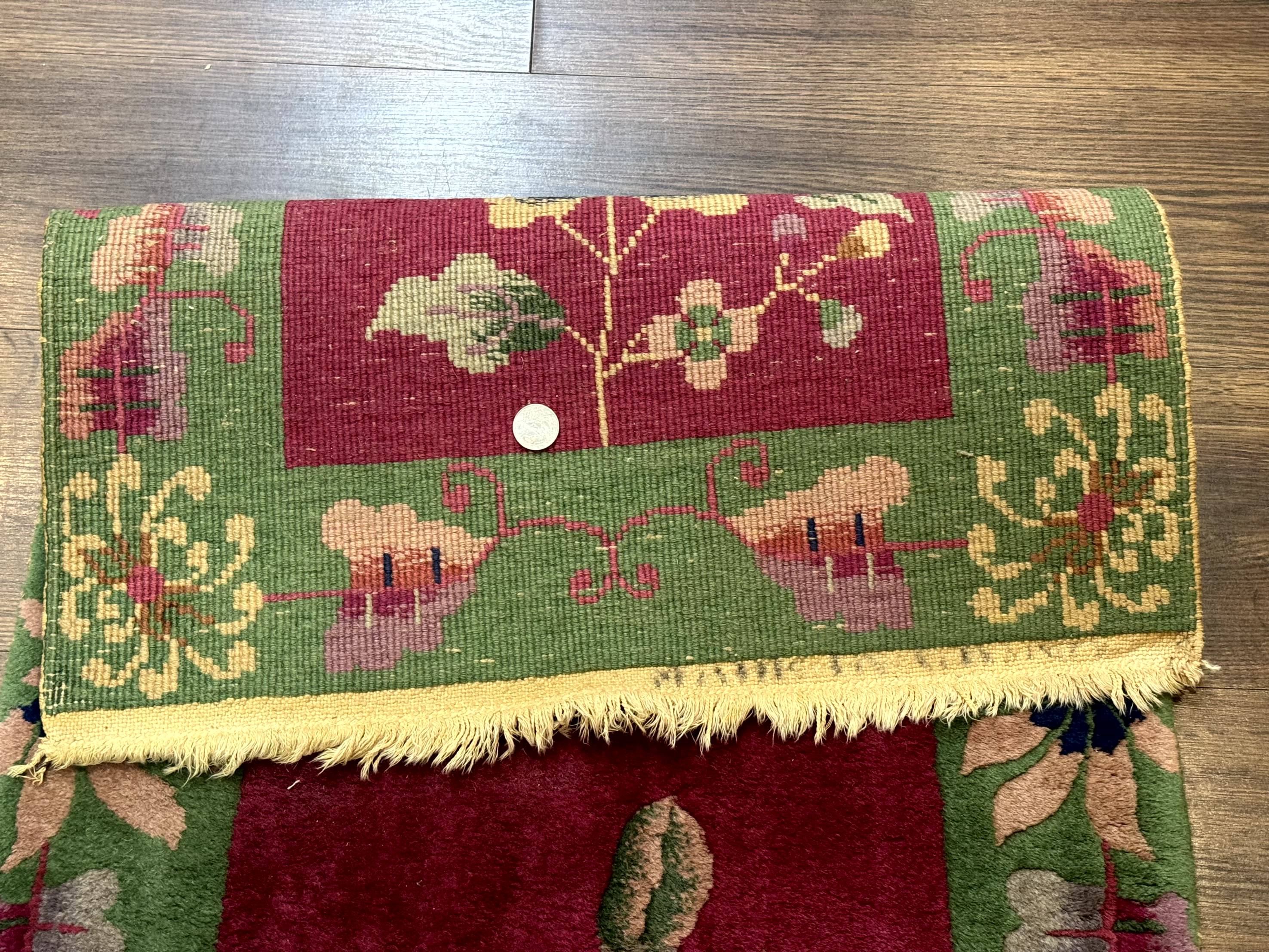 Small Chinese Art Deco Rug 2x4, Magenta and Green, Nichols Carpet, Floral, Wool - Jewel Rugs