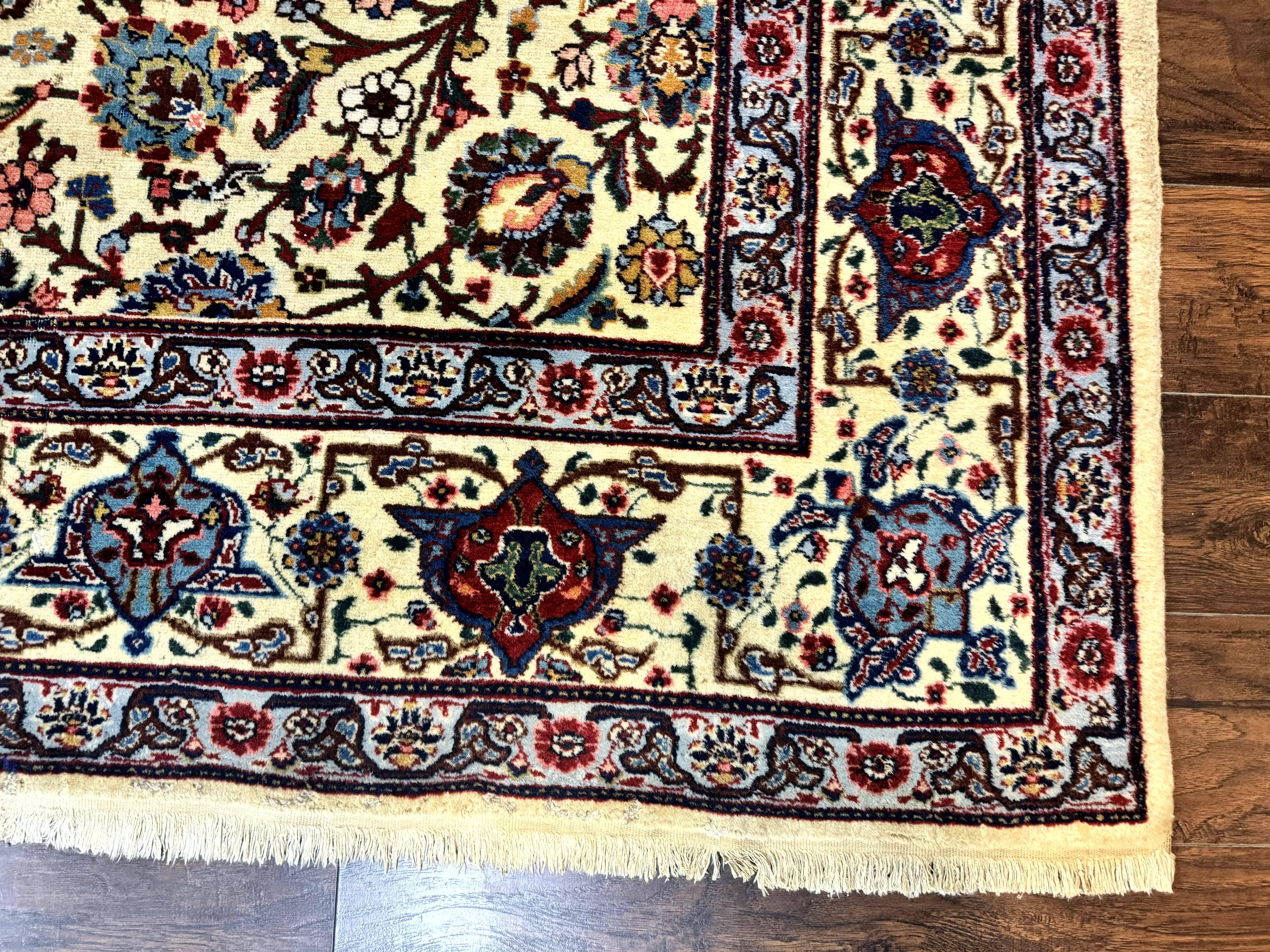 Antique Persian Tabriz Rug 8x10, Cream and Light Blue, Floral Allover, Signed, Handmade Wool Rug - Jewel Rugs