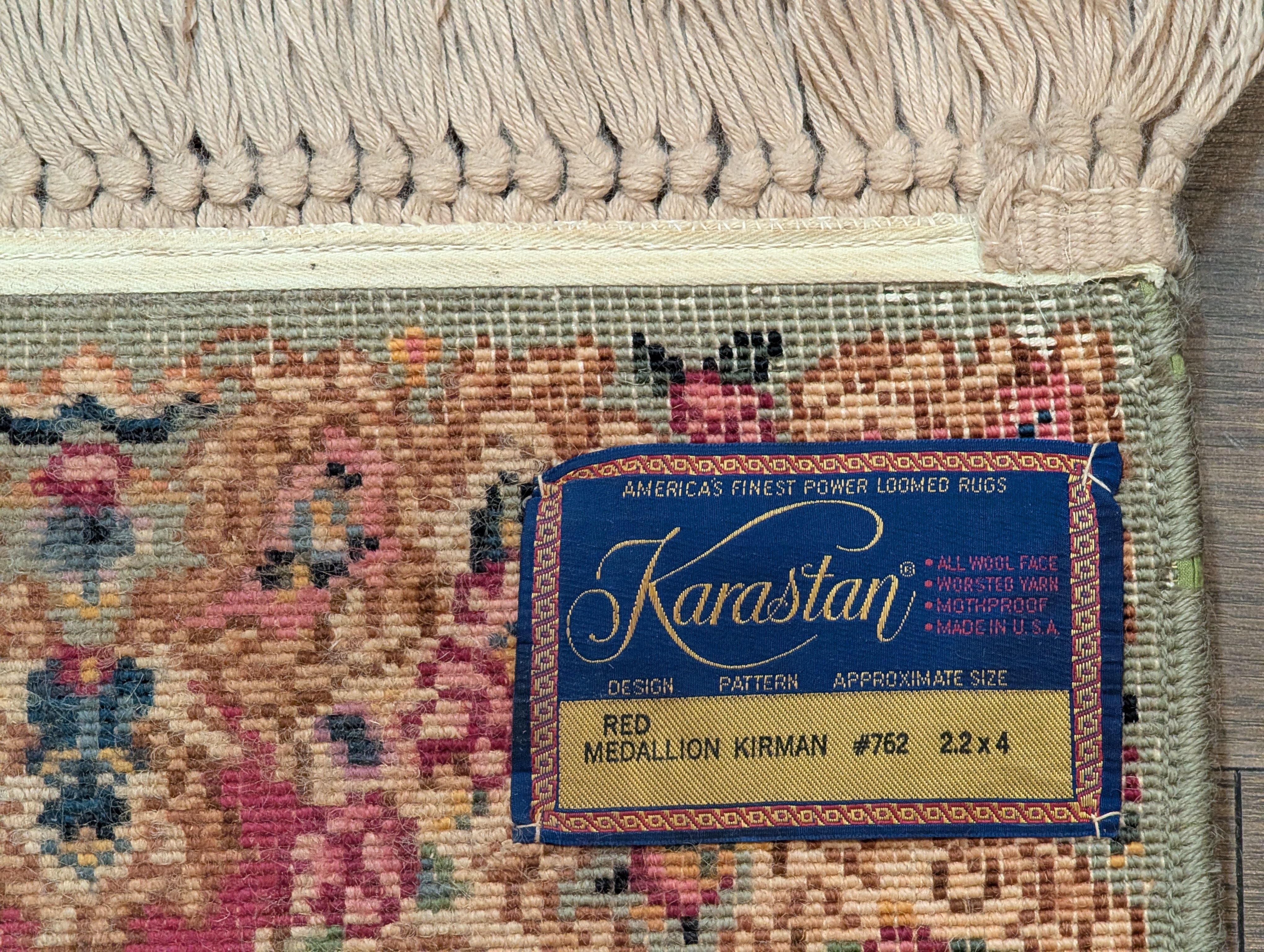 Karastan Rug 2x4 Kirman Red Medallion #762, Small Wool Karastan Rug - Jewel Rugs