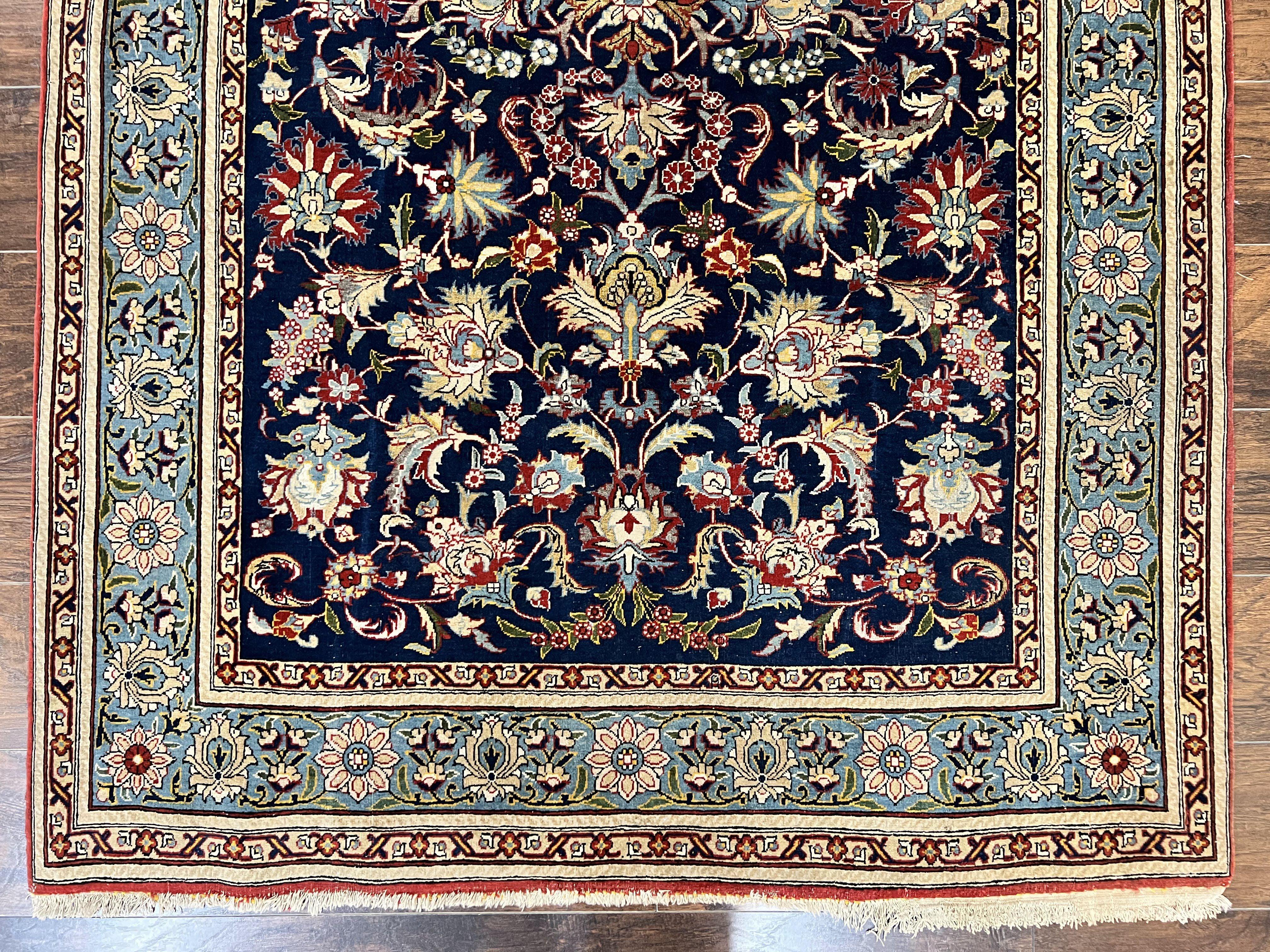 Blue Persian Qum Rug 5x7, Very Fine and Wonderful Authentic Persian Carpet, Wool Hand Knotted Vintage Semi Antique Oriental Rug, Floral, Ghom Qom Rug - Jewel Rugs