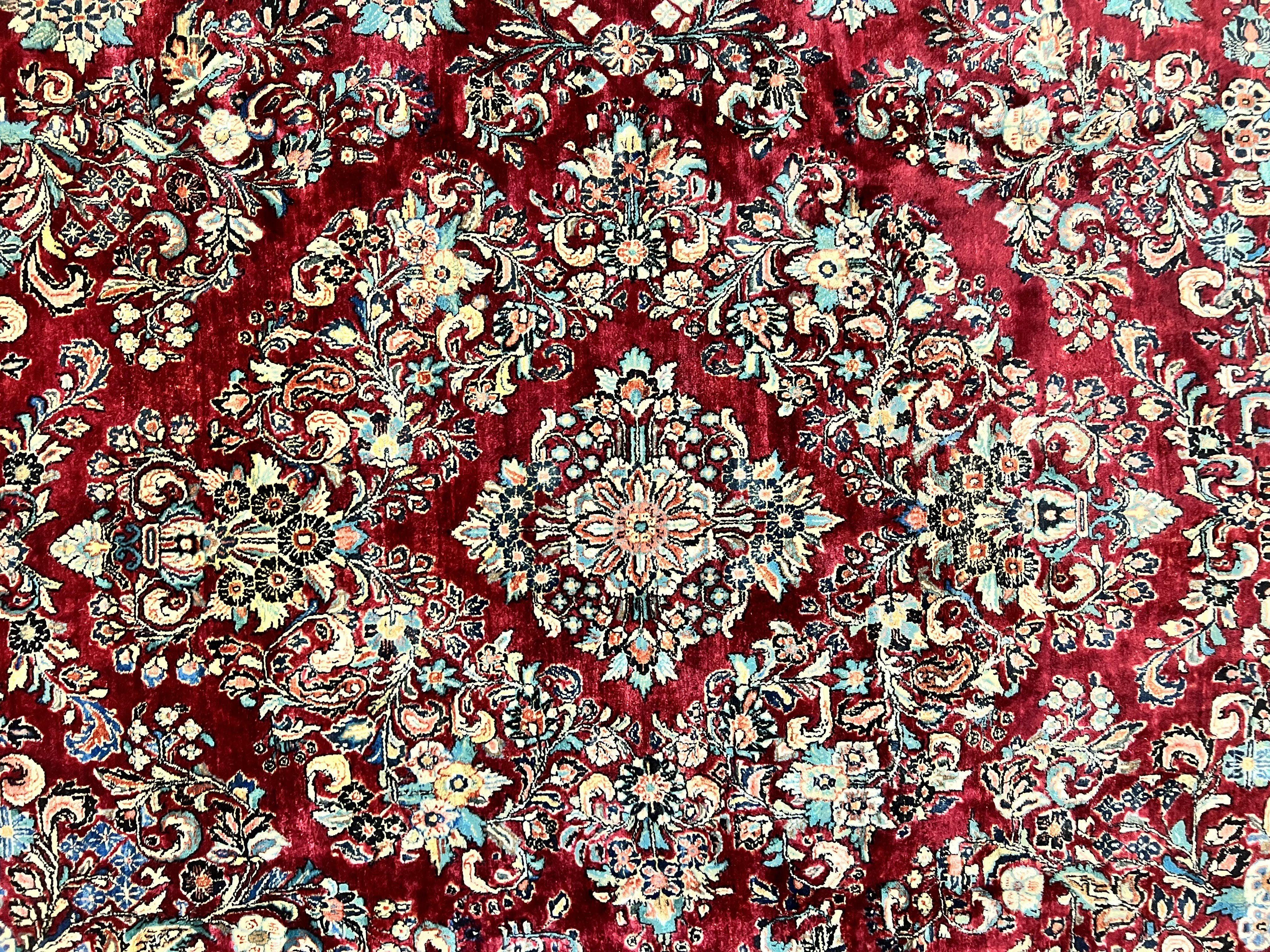 Persian Sarouk Rug 12x17, Wool Hand Knotted Antique Carpet, Dark Red, Traditional Floral Oriental Rug, 12 x 17 Extra Large Handmade Rug - Jewel Rugs