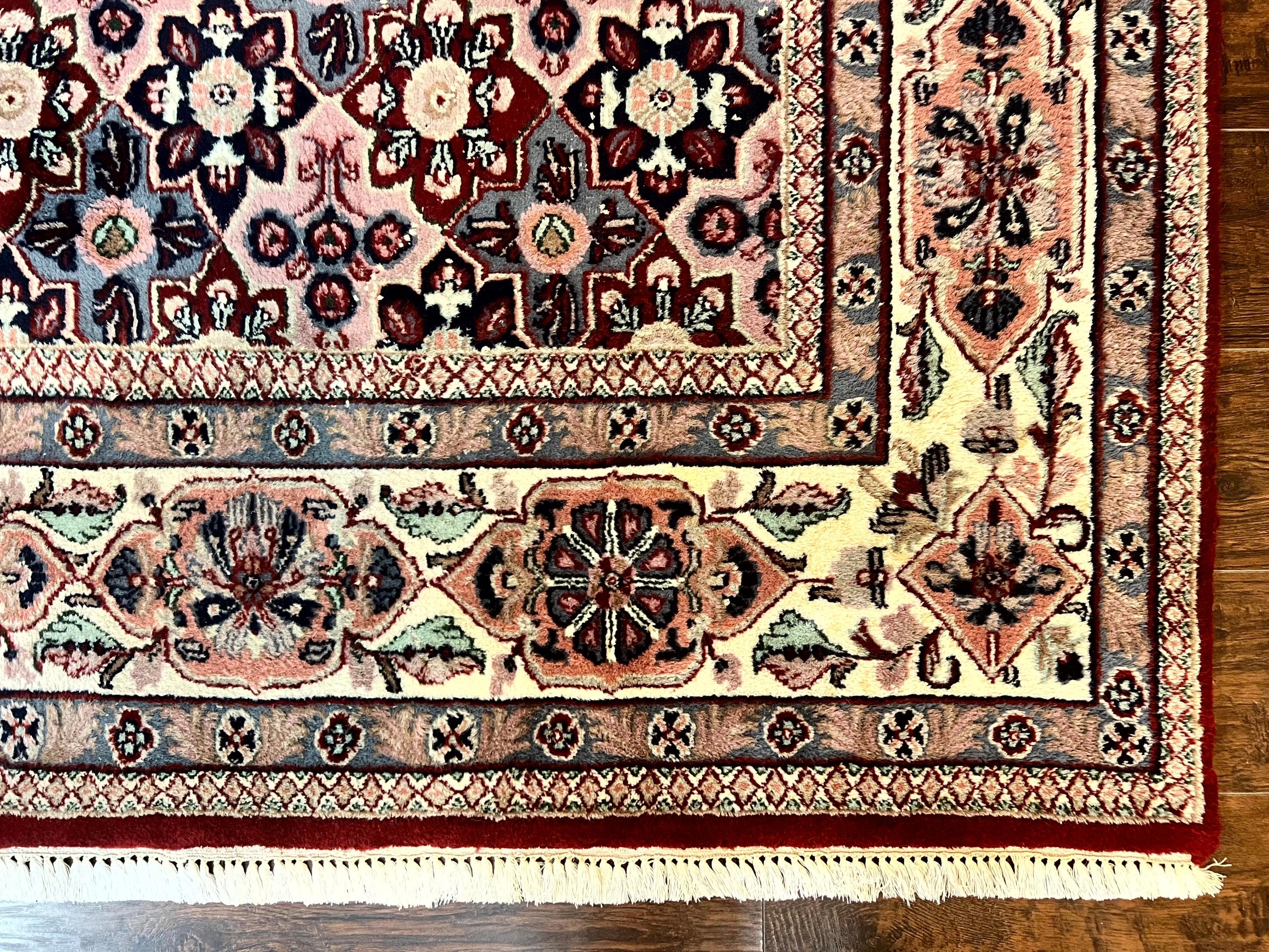 Indo Persian Rug 8x10, Repeated Allover Pattern, Navy Blue Ivory, Handmade Vintage Wool Carpet - Jewel Rugs