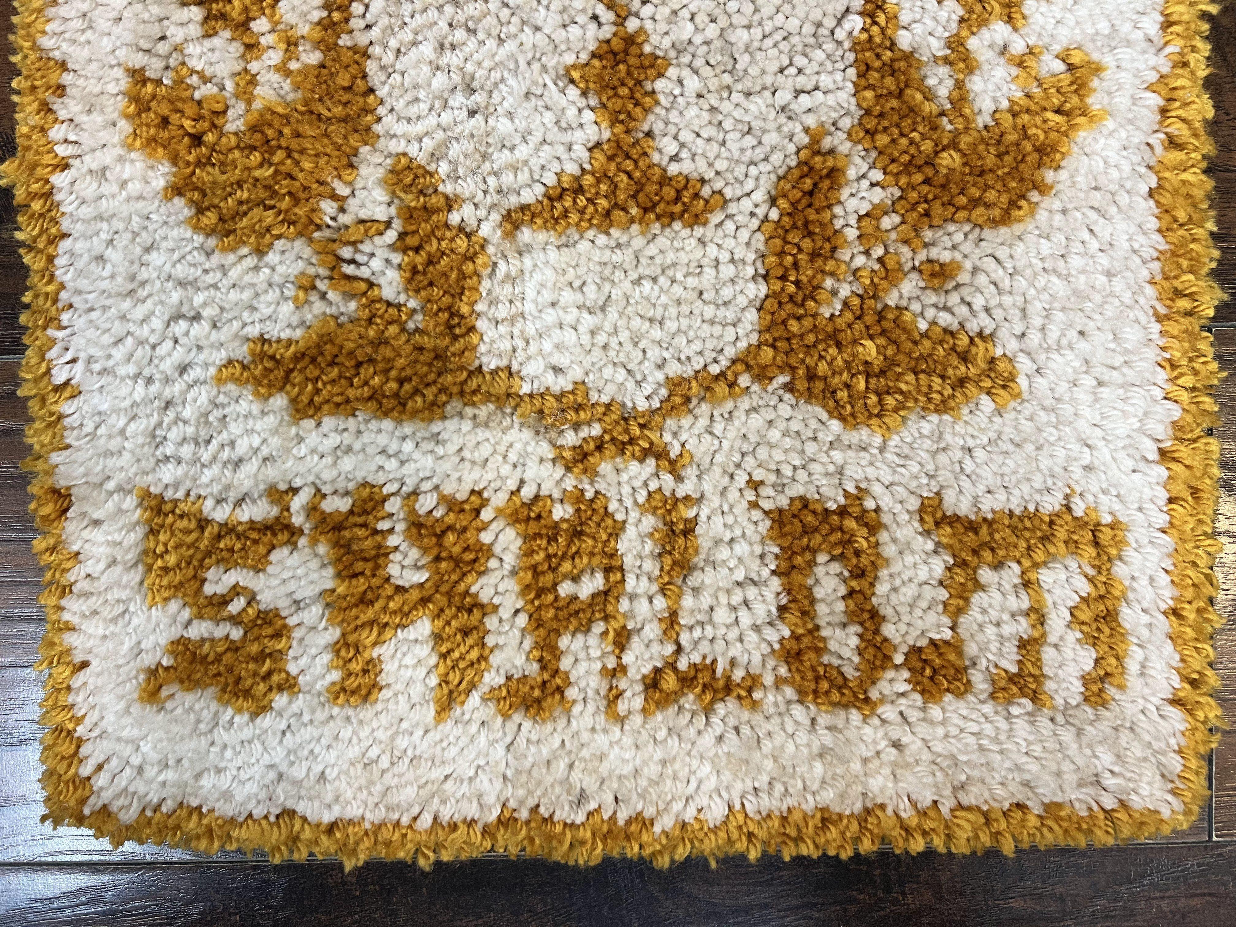 Unique Judaica Wall Hanging Rug 1.5 x 4, Shalom Menorah Jewish Star Kiddush Cup Chai Wall Hanging, Vintage, Wool, Ivory and Orange - Jewel Rugs