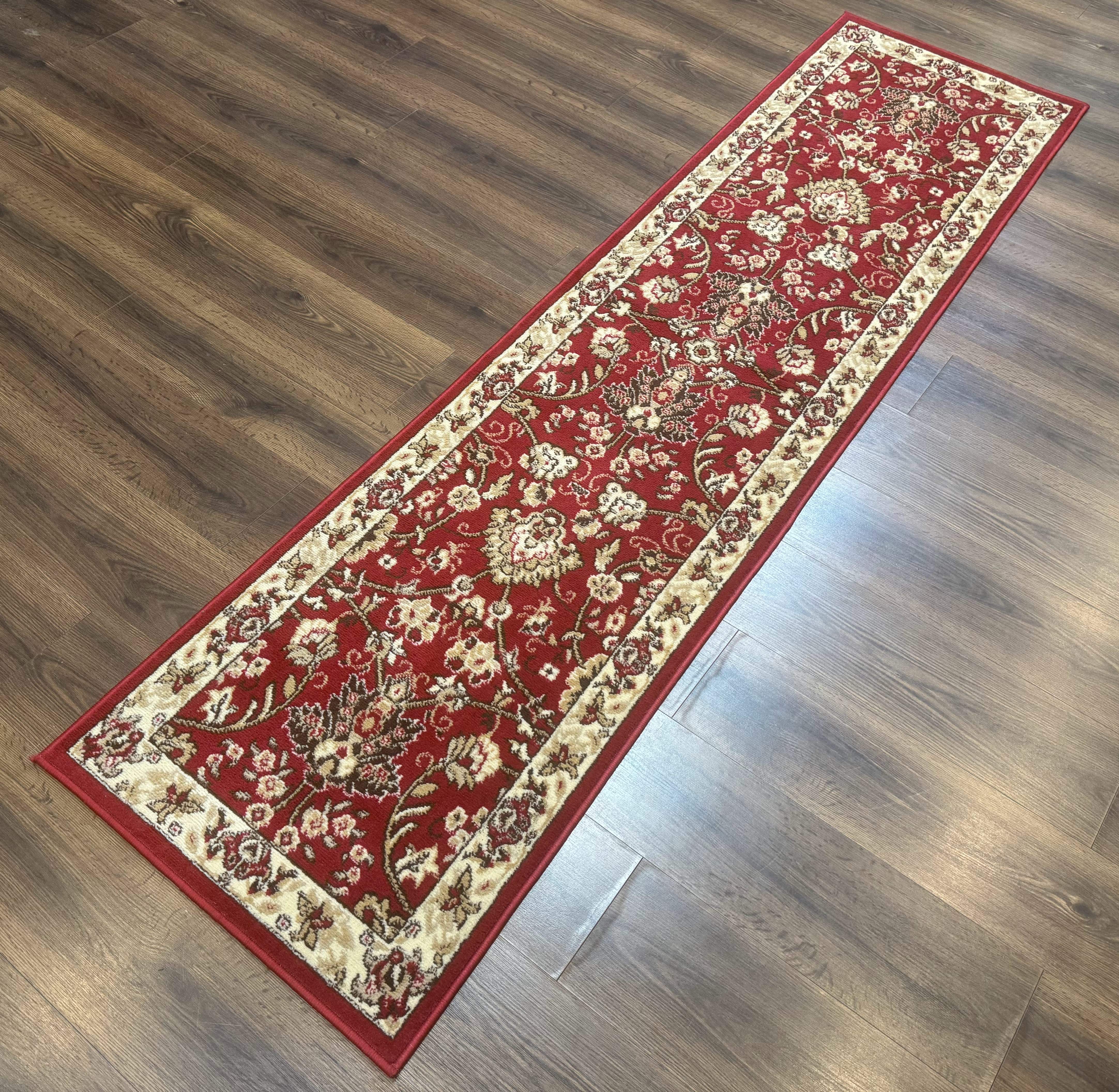 Oriental Runner Rug 2 x 8, Red and Ivory, Floral, 8ft Runner for Hallway - Jewel Rugs