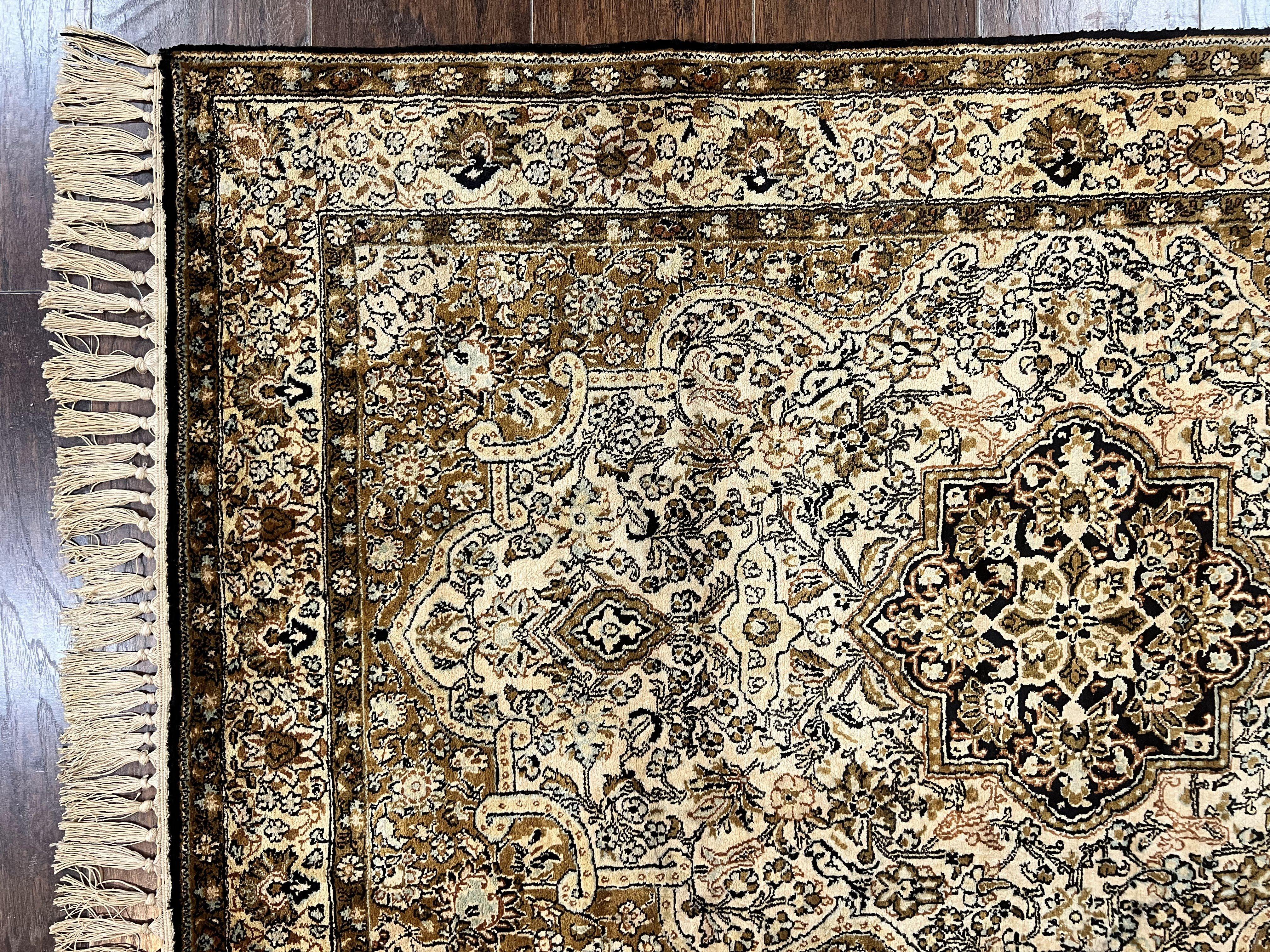 Persian Qum Silk Rug 3.5 x 5.5, Floral Medallion, Very Fine 350 KPSI, Handmade Silk on Silk Rug, Vintage - Jewel Rugs