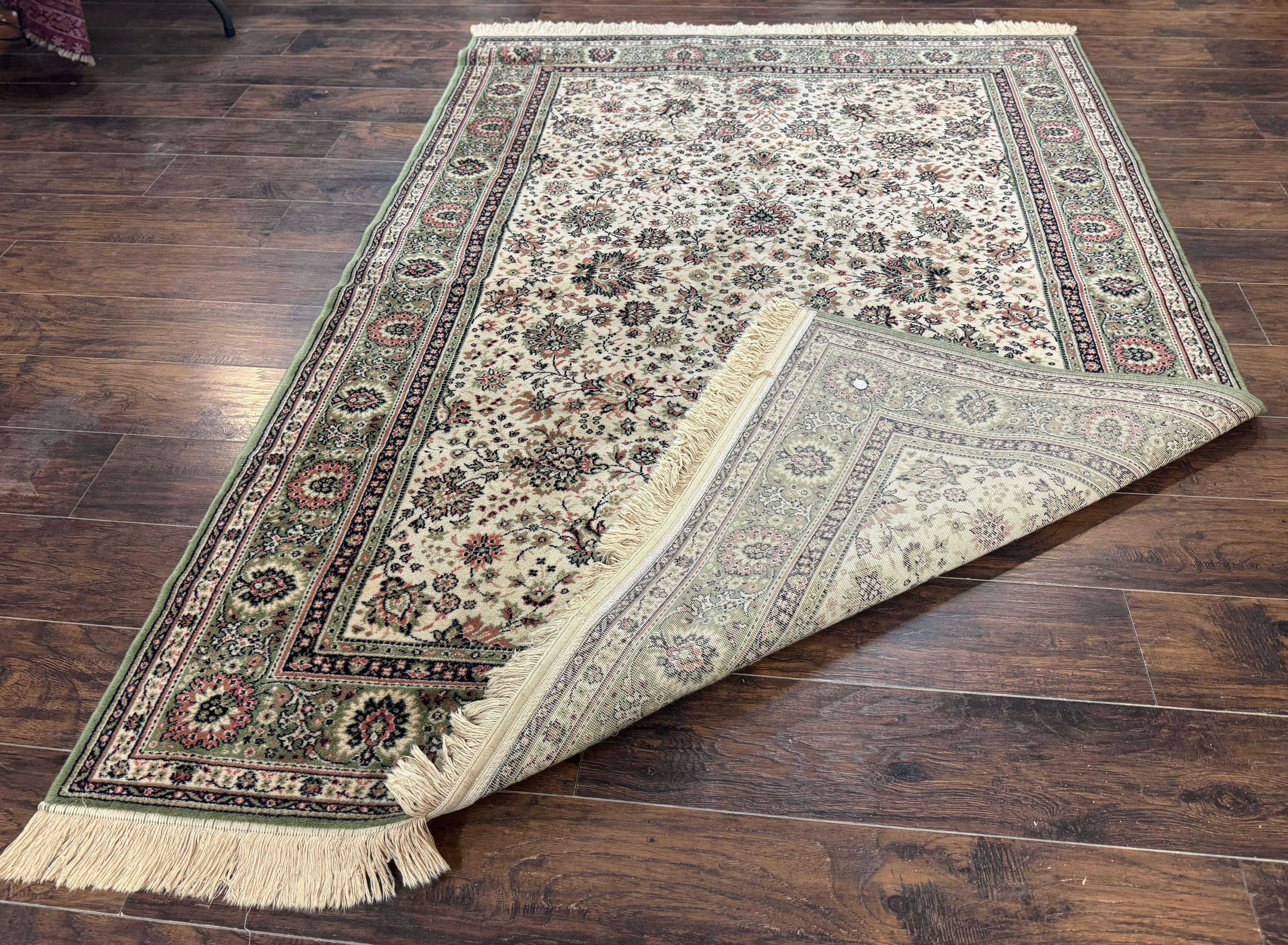 Couristan Rug 6x8, Vintage Belgium Power-Loomed Wool Oriental Carpet, Beige and Green, Allover Floral Area Rug - Jewel Rugs