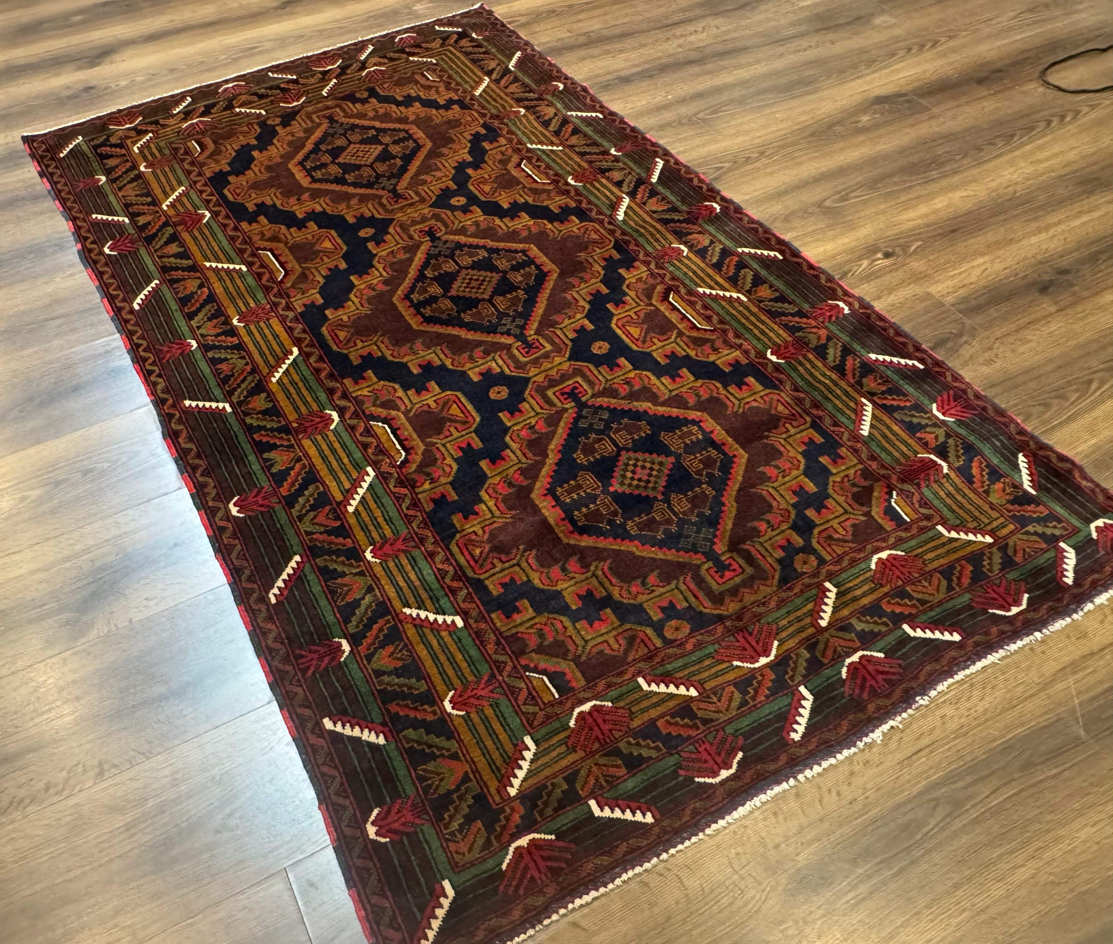 Persian Baluch Rug 4x6 – Navy and Plum, Hand-Knotted Wool Tribal Carpet - Jewel Rugs