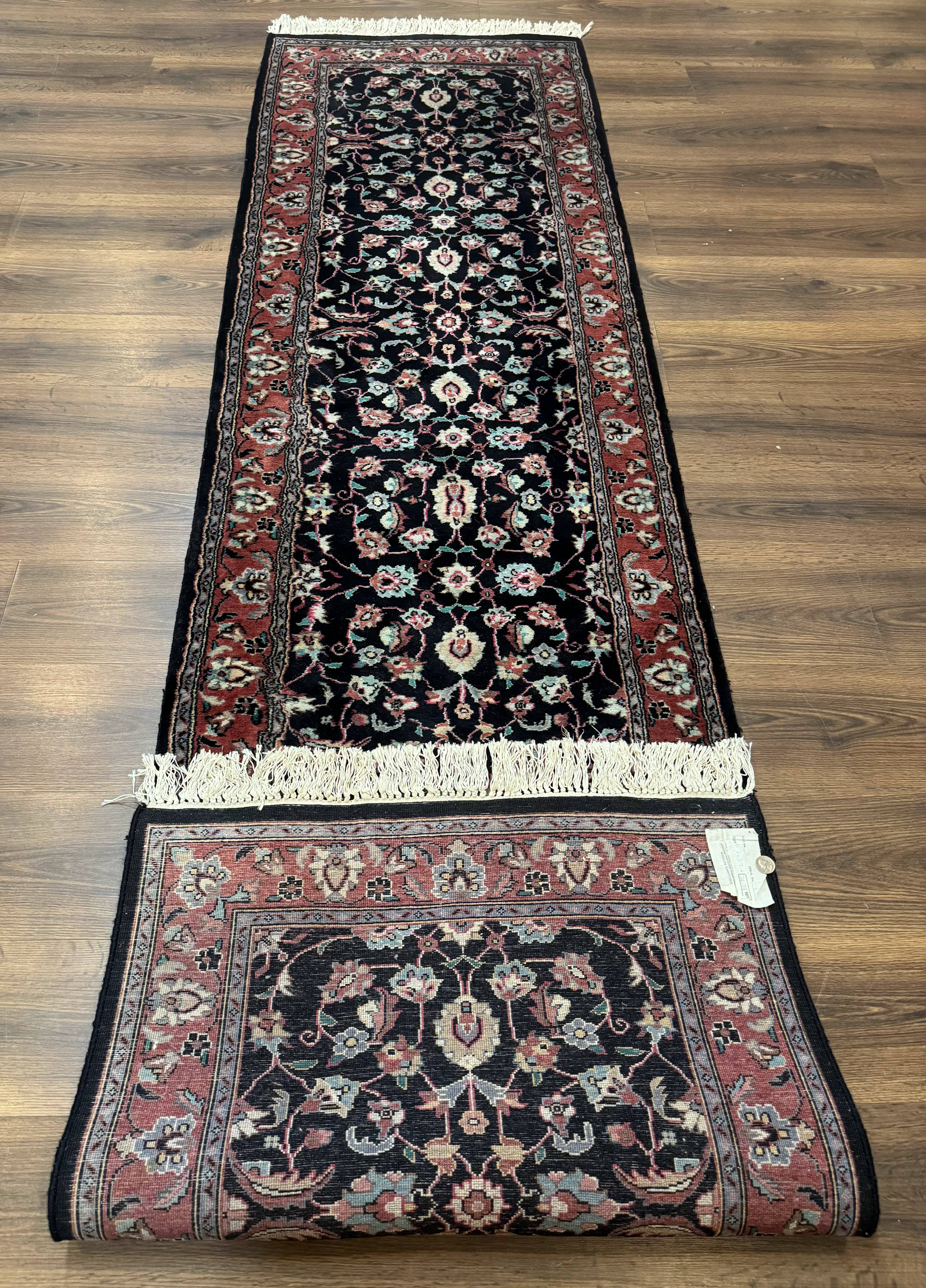 Pak Persian Runner Rug 2.8 x 10, Dark Blue, Floral Allover, Wool - Jewel Rugs