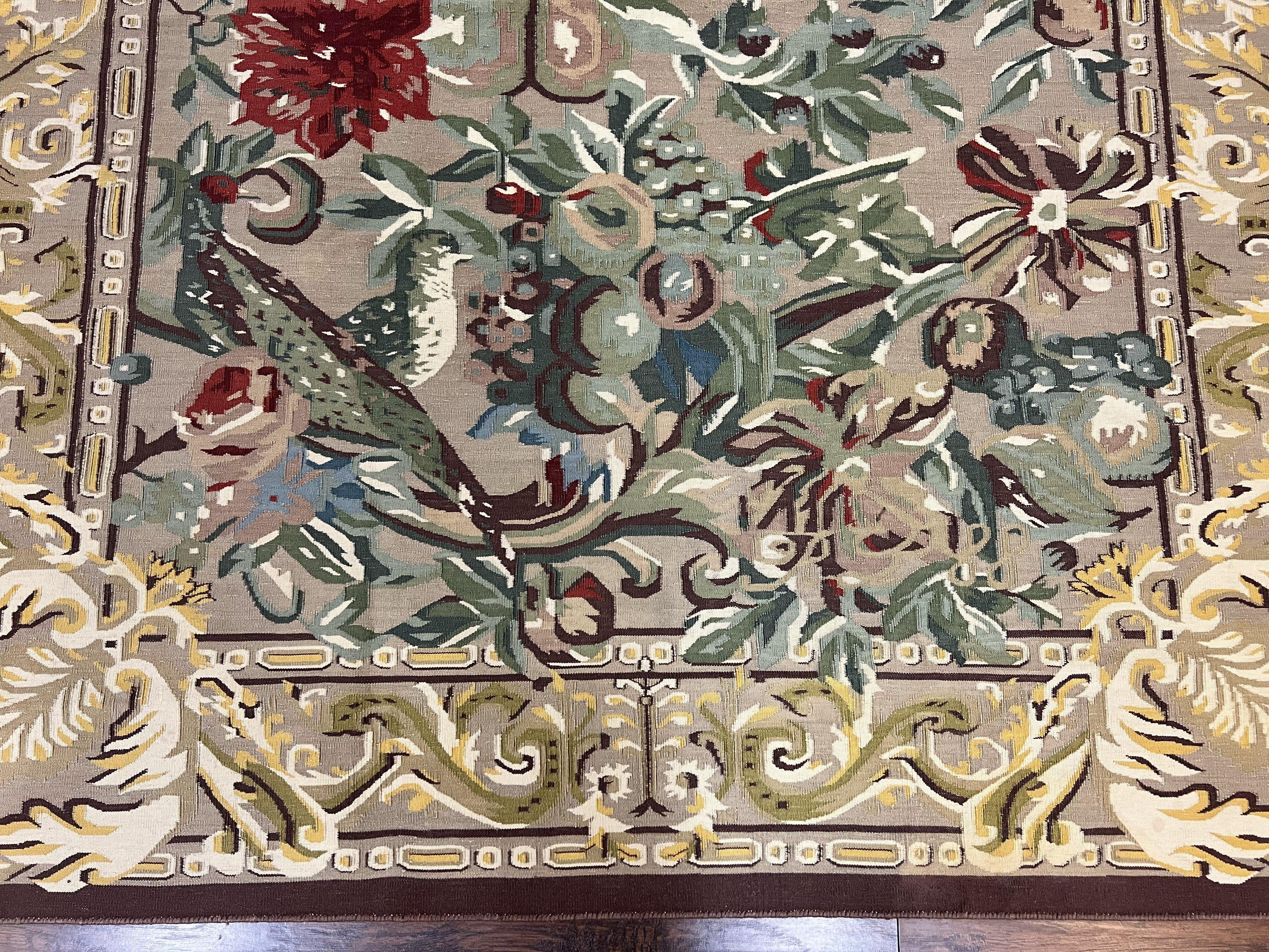 Ralph Lauren Kilim Wool Rug 6x9, Handmade Hand-woven Vintage Ralph Lauren Carpet, Birds and Flowers, Area Rug 6 x 9 Flatweave Carpet - Jewel Rugs