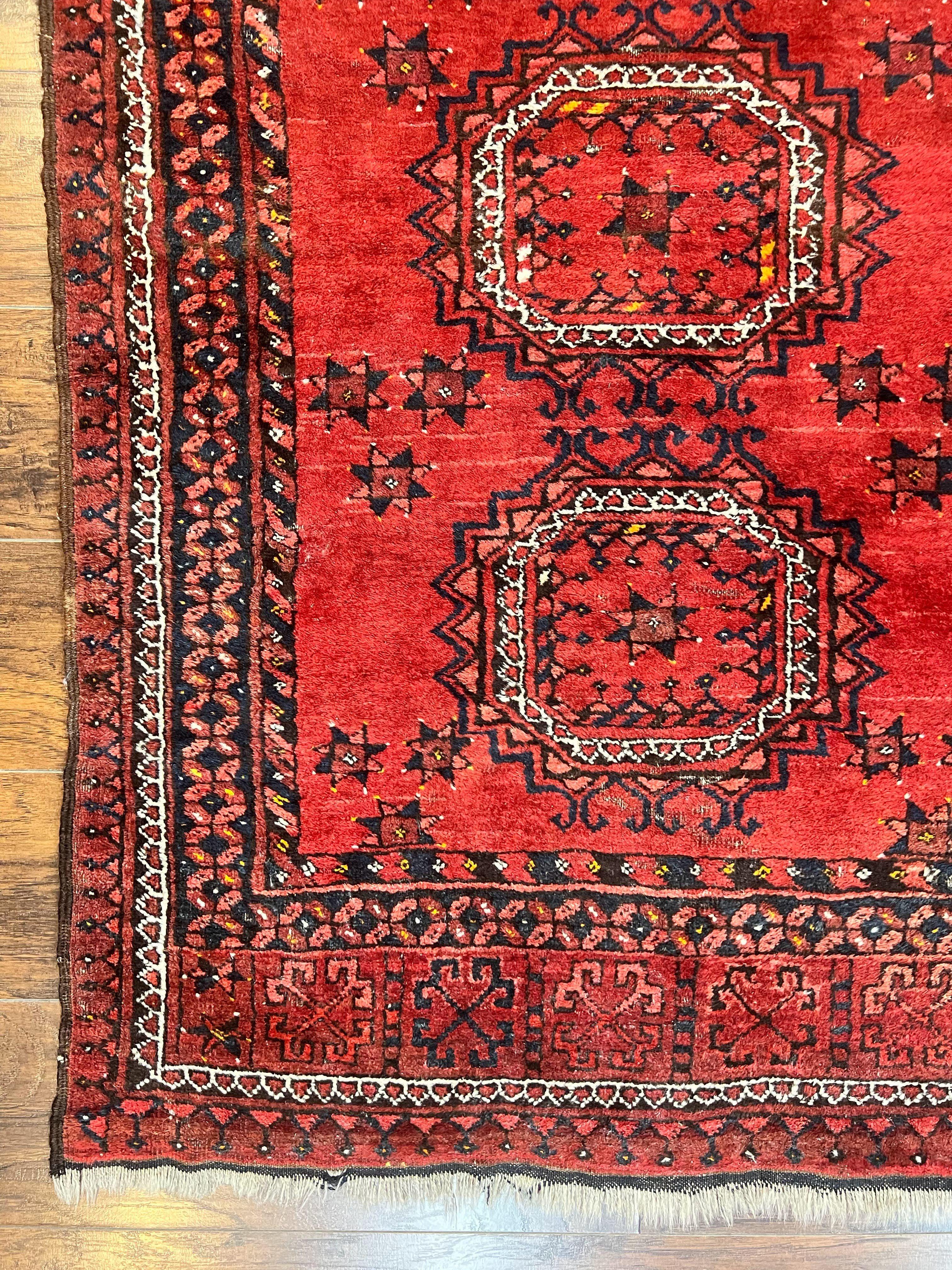 Afghan Rug 3x6, Semi Antique Vintage Oriental Carpet, Wool Handmade Red Rug, Tribal Rug, Afghan Beshir Rug - Jewel Rugs