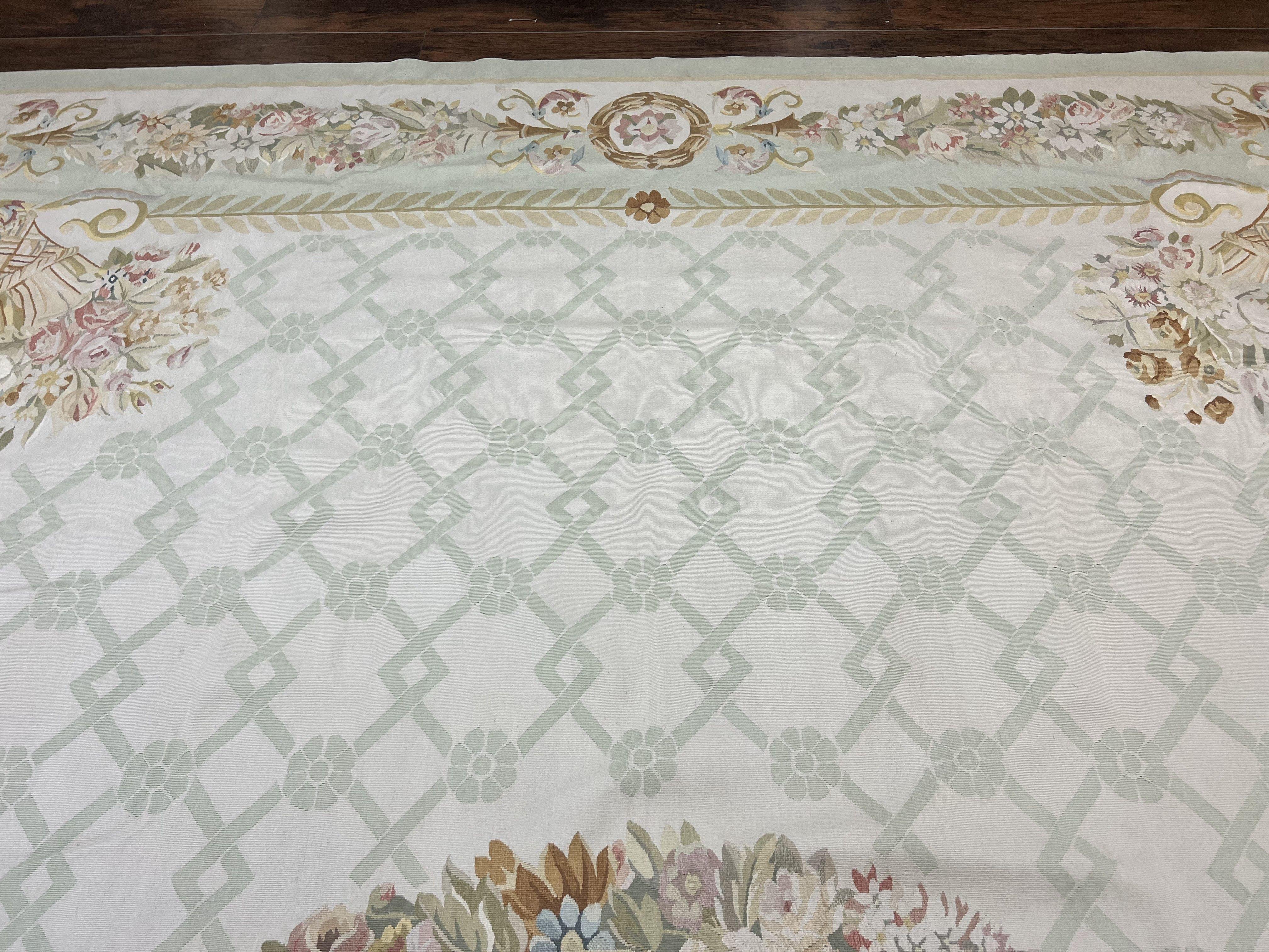 10x14 Aubusson Rug, Wool Handmade Vintage Carpet, French European Design, Elegant - Jewel Rugs