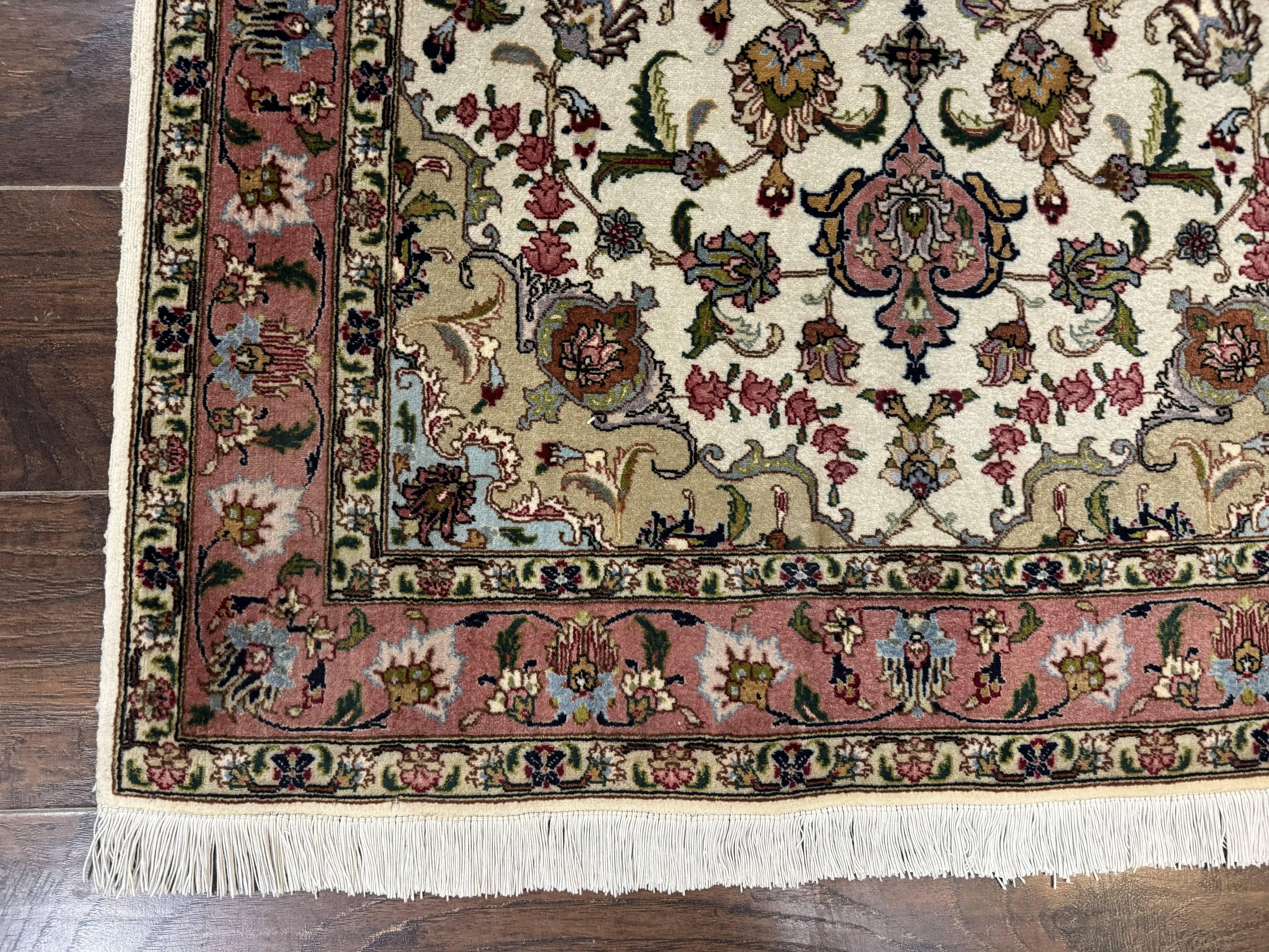Fine Persian Tabriz Rug 3x5, Floral Medallion, 340 KPSI, Ivory Salmon - Jewel Rugs