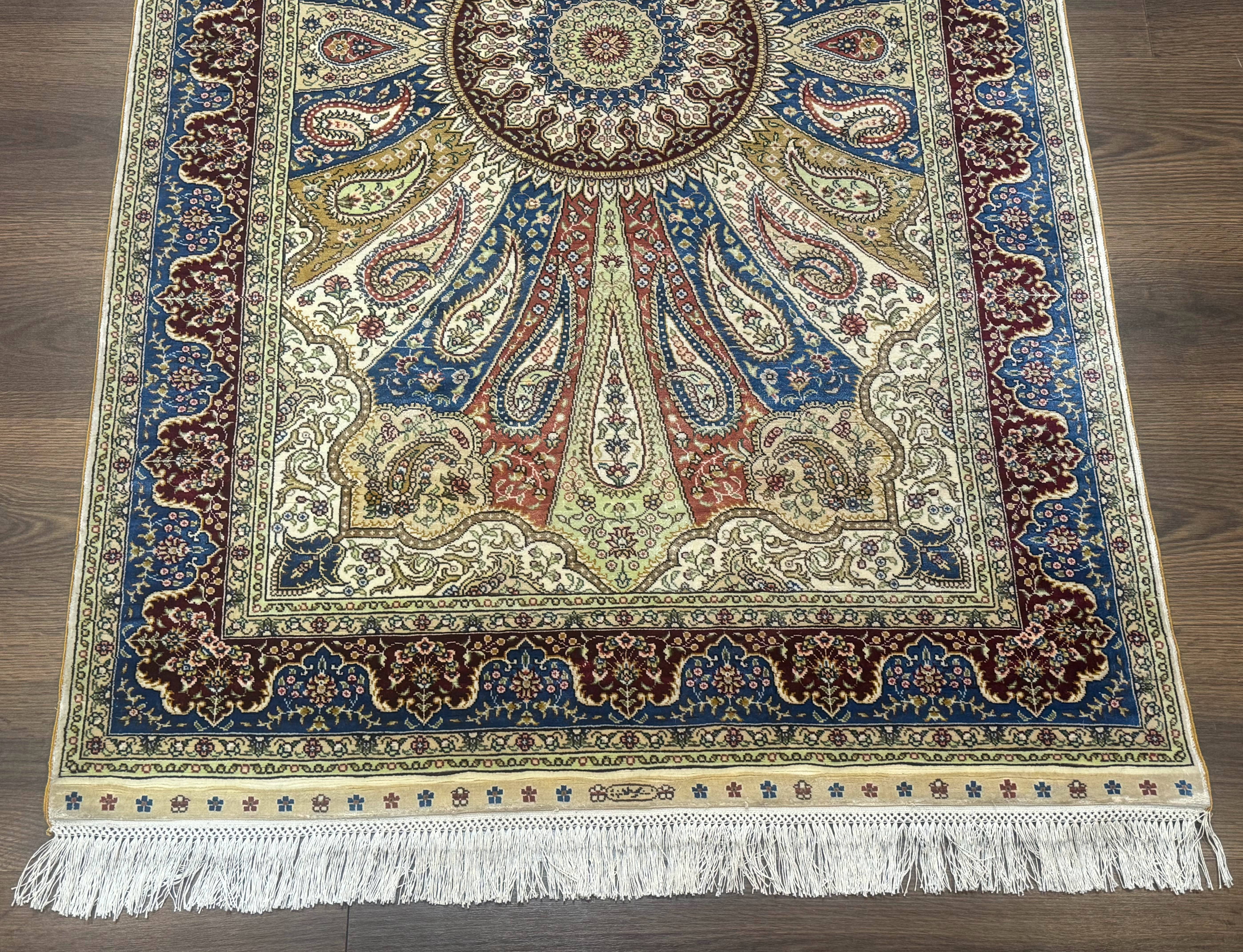 Colorful Turkish Silk Hereke Rug 3x5 with Signature, Unique Design, Very Fine 340 KPSI - Jewel Rugs