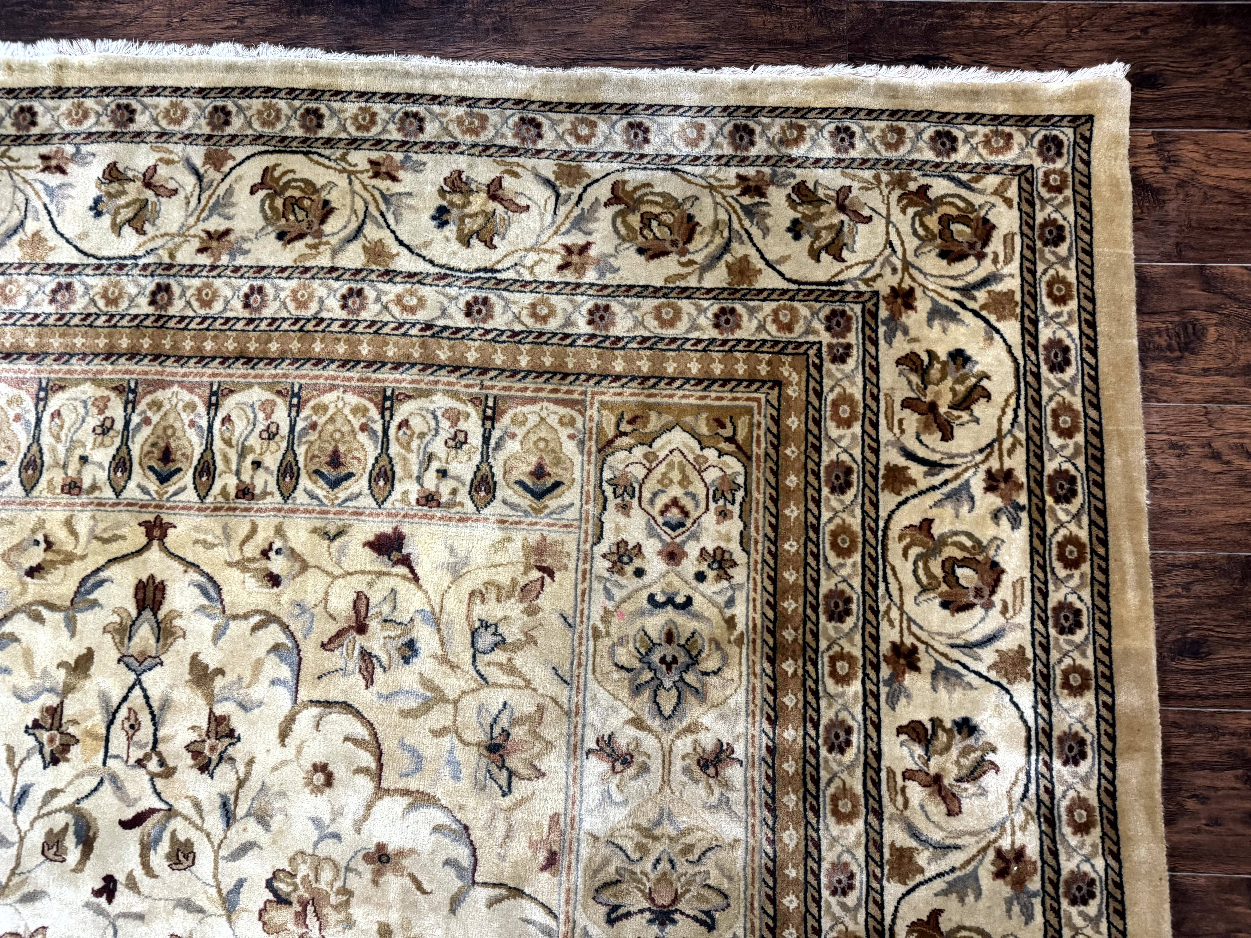Indo Persian Rug 8x11, Beige, Handmade Vintage Traditional Carpet - Jewel Rugs