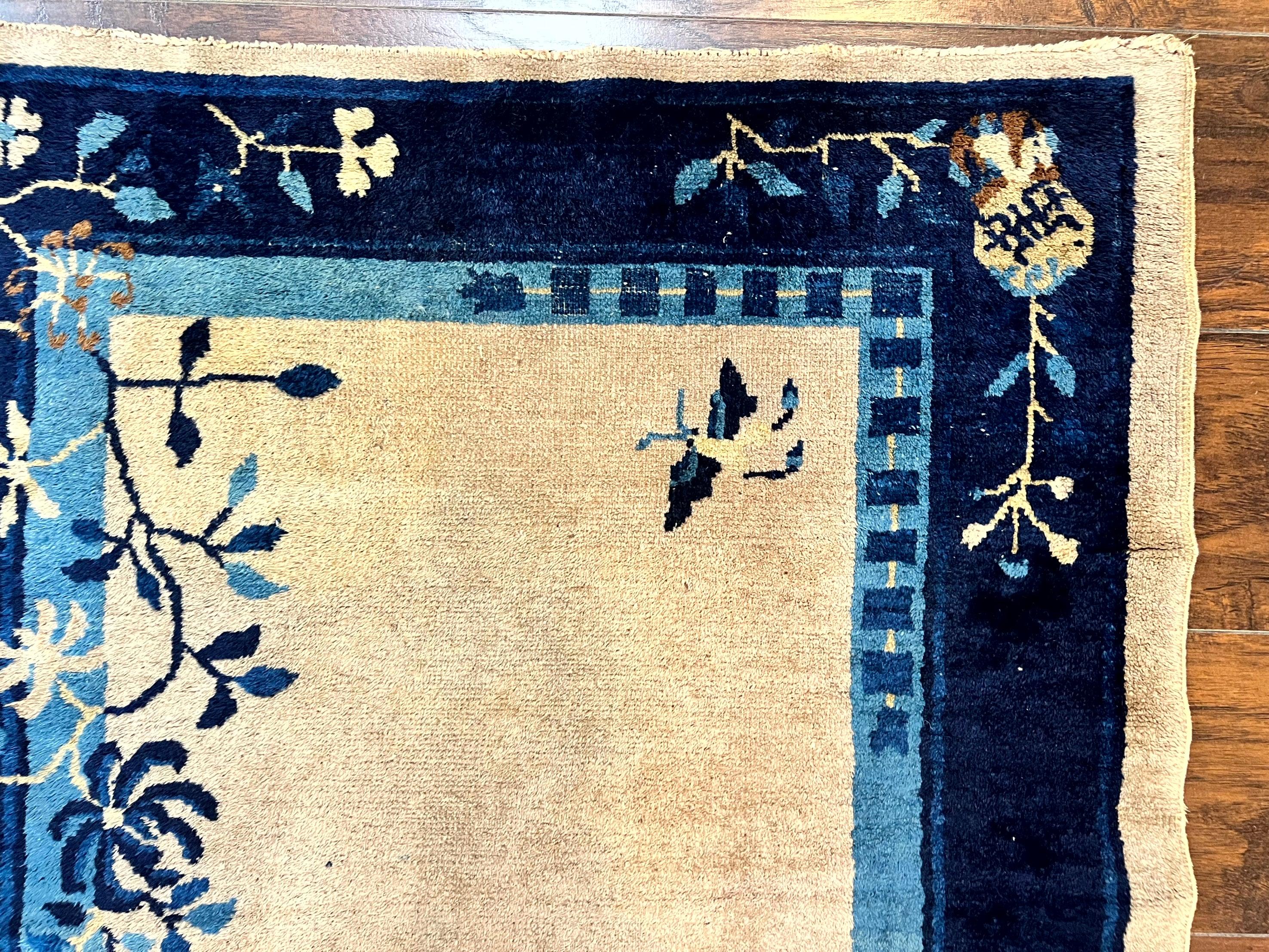 Antique Chinese Wool Rug 3x6, Floral, Handmade, Chinese Peking Rug - Jewel Rugs