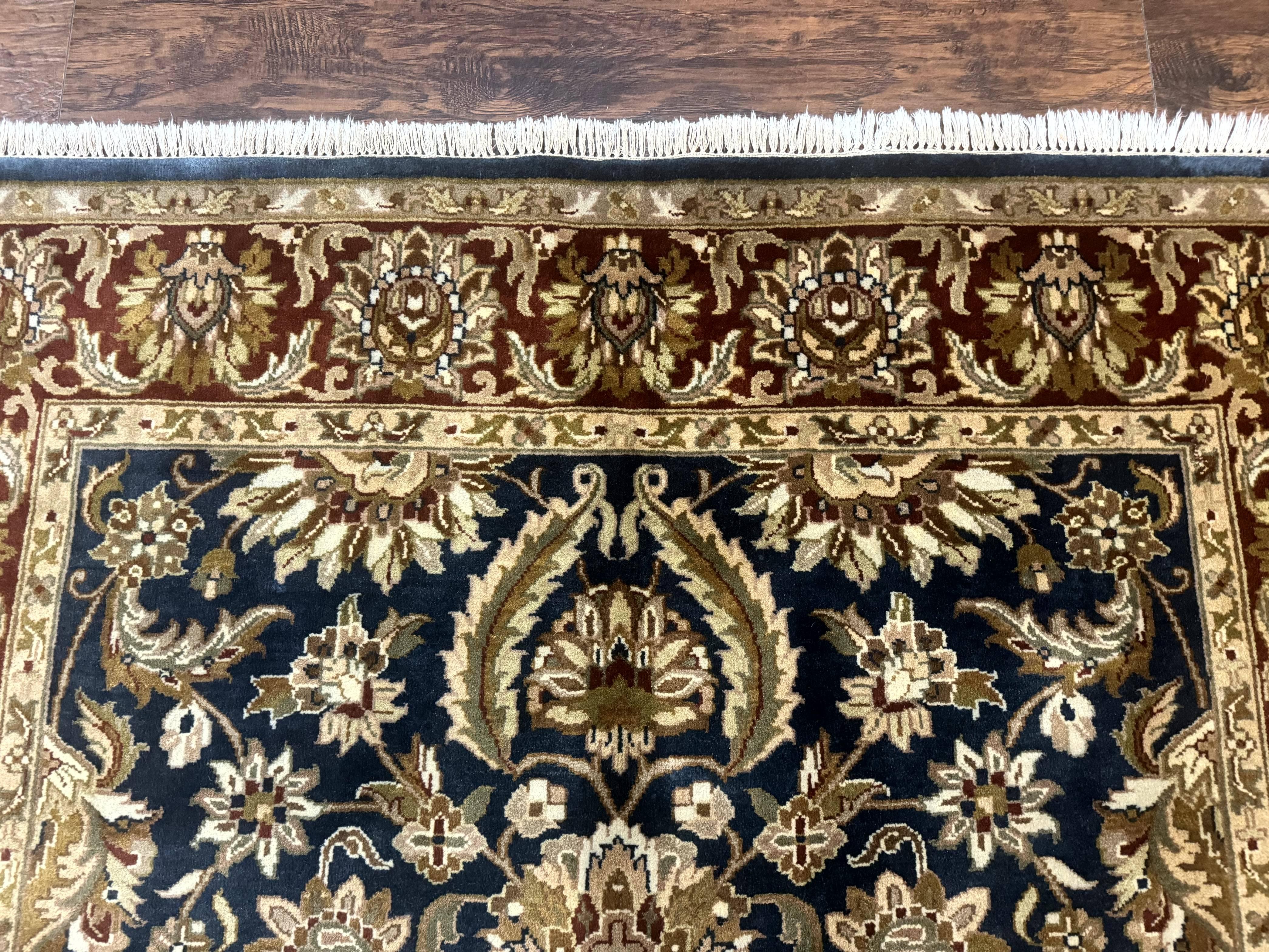 Indian Agra Rug 6x9, Floral, Traditional Rug, Dark Green Maroon Tan - Jewel Rugs