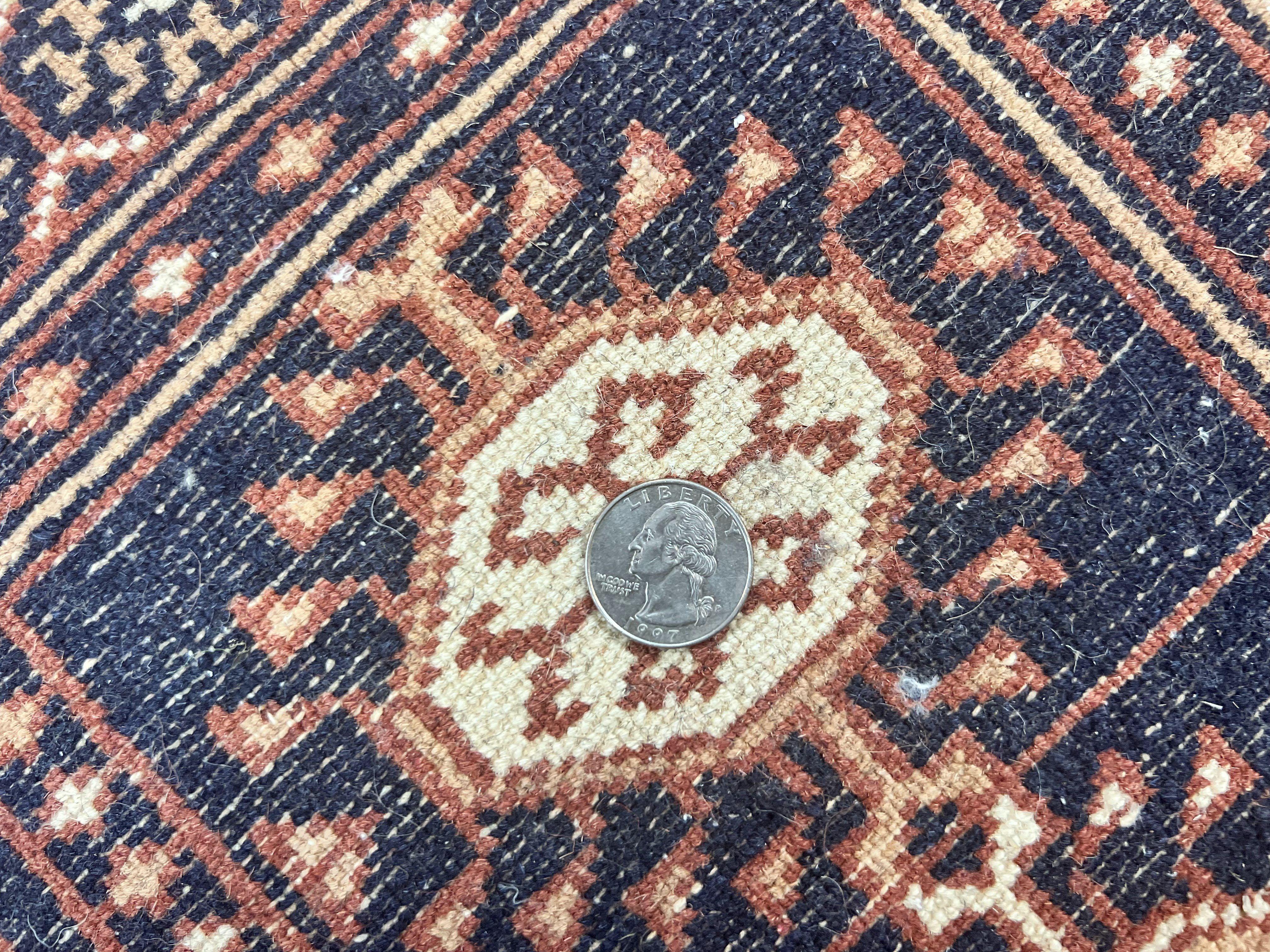 Pakistani Bokhara Rug 8x10, Turkoman Carpet 8 x 10, Dark Blue Ivory Cream Tan, Hand Knotted Vintage Handmade Wool Tribal Rug - Jewel Rugs