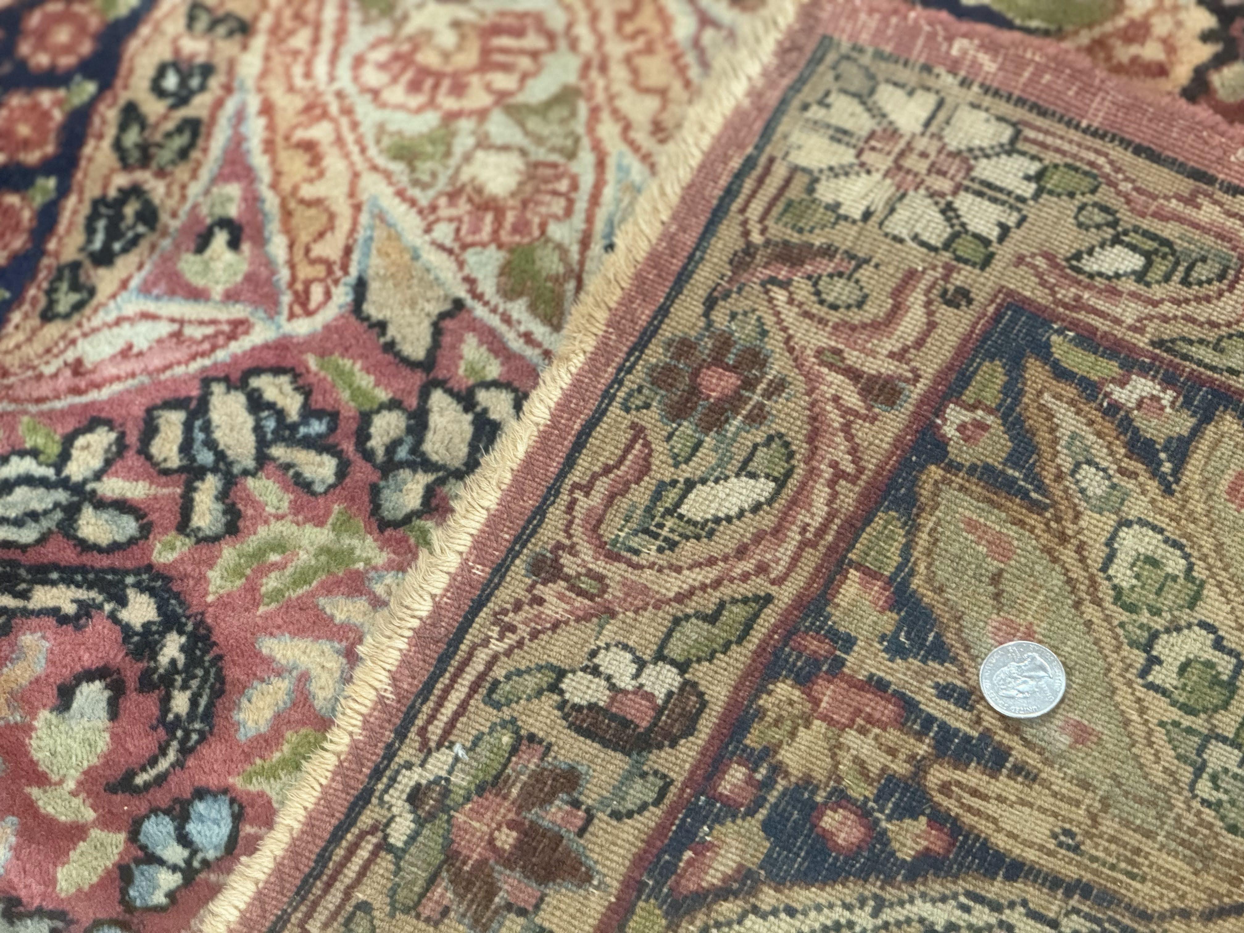 Antique Persian Kerman Lavar Rug 6x10, Colorful Navy Blue Red Light Blue, Floral, Multicolor, Very Fine, Handmade, 225 KPSI - Jewel Rugs