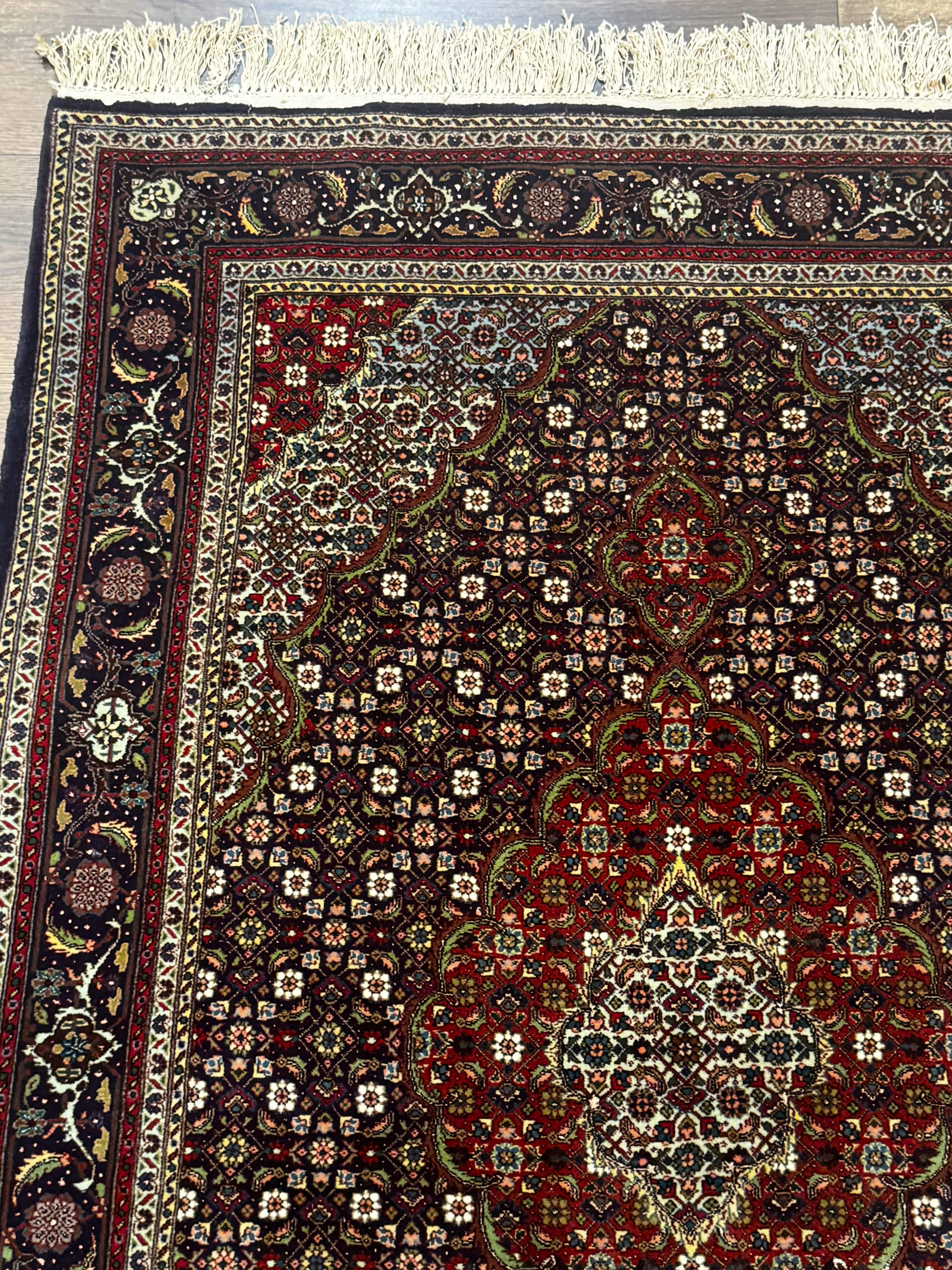 Persian Tabriz Rug 3x5, Wool on Silk Foundation, Very Fine 550 KPSI, Dark Navy Blue - Jewel Rugs