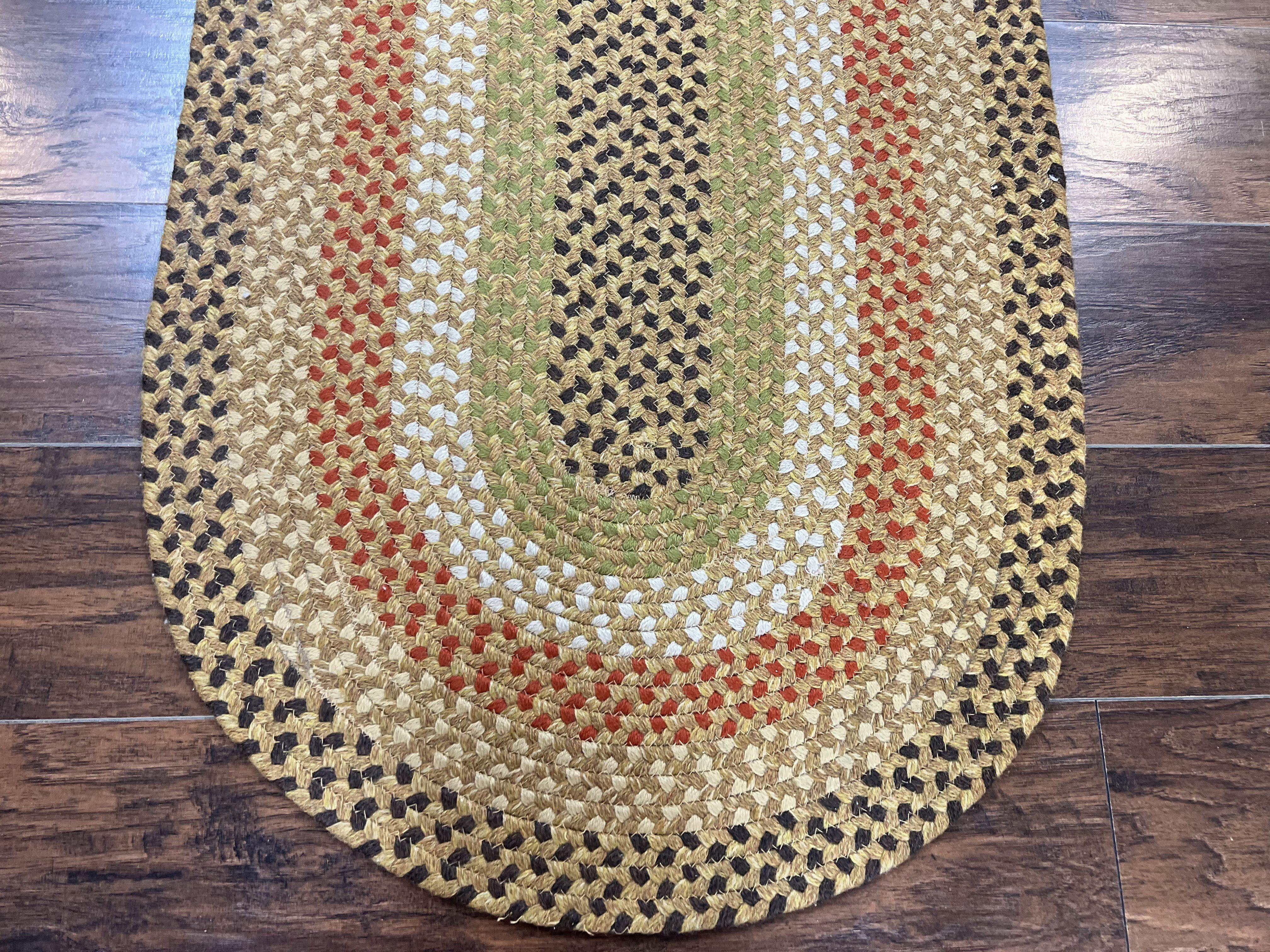 Small Oval Braided Rug 2x4, Yellow Multicolor Oval Rug, Wool Braided Rug, Hand Woven Vintage Handmade Braided Rug - Jewel Rugs