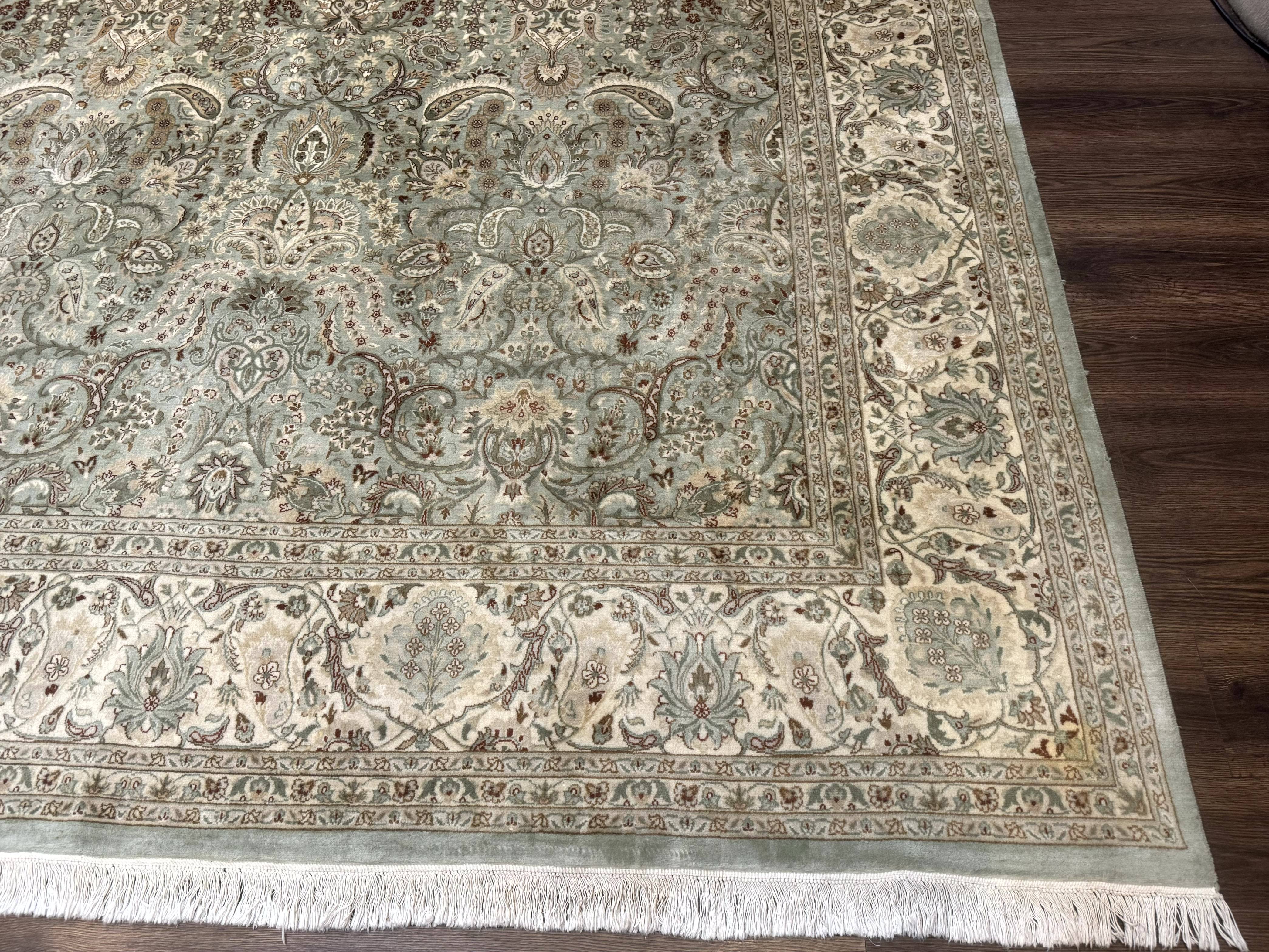 Fine Pak Persian Rug 9x12, Light Sage Green & Ivory, Allover Pattern, Boteh, Handmade, 200 KPSI - Jewel Rugs