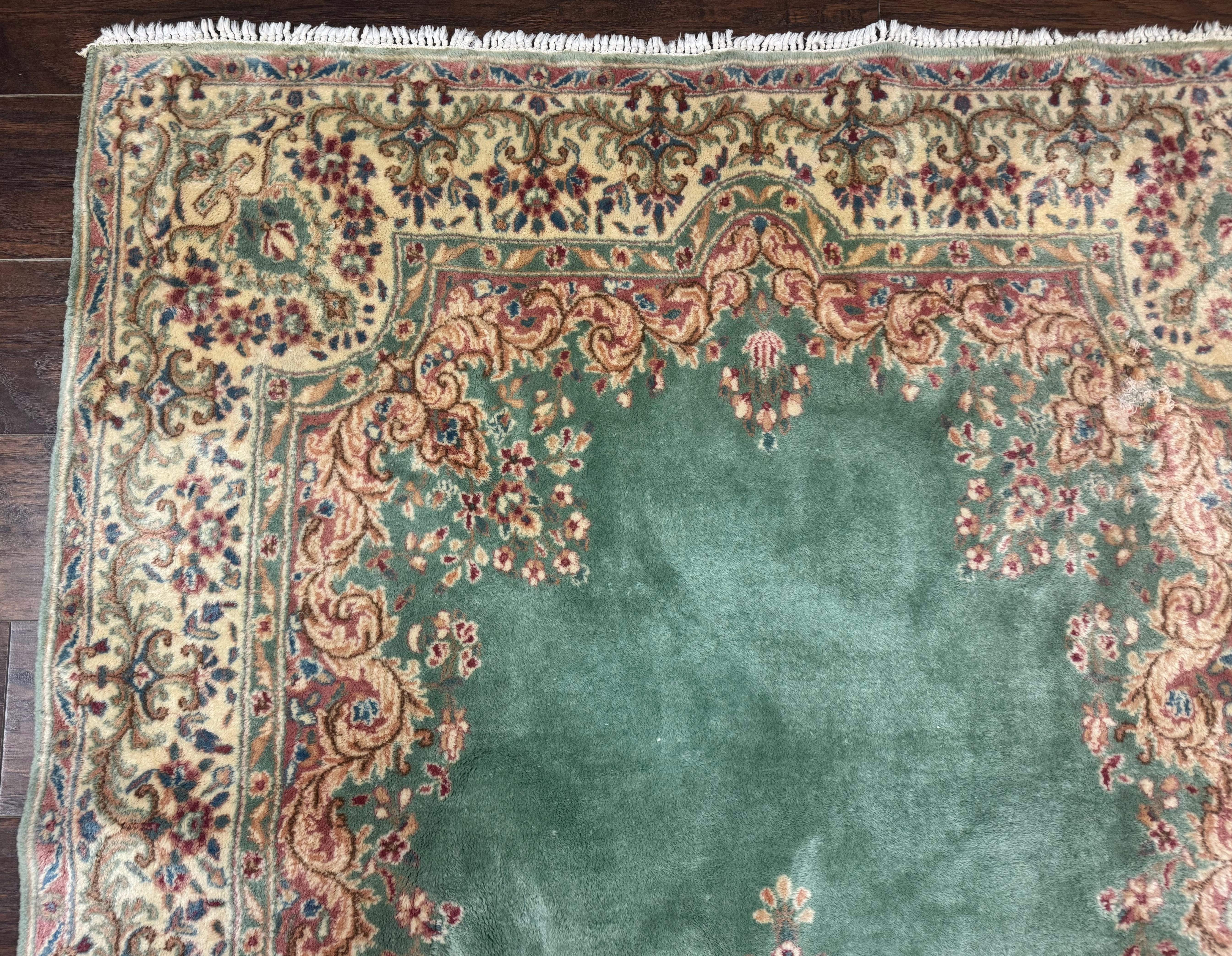 Persian Kerman Wide Runner Rug 5x11 – Seafoam Green and Beige, Wool Vintage Carpet - Jewel Rugs