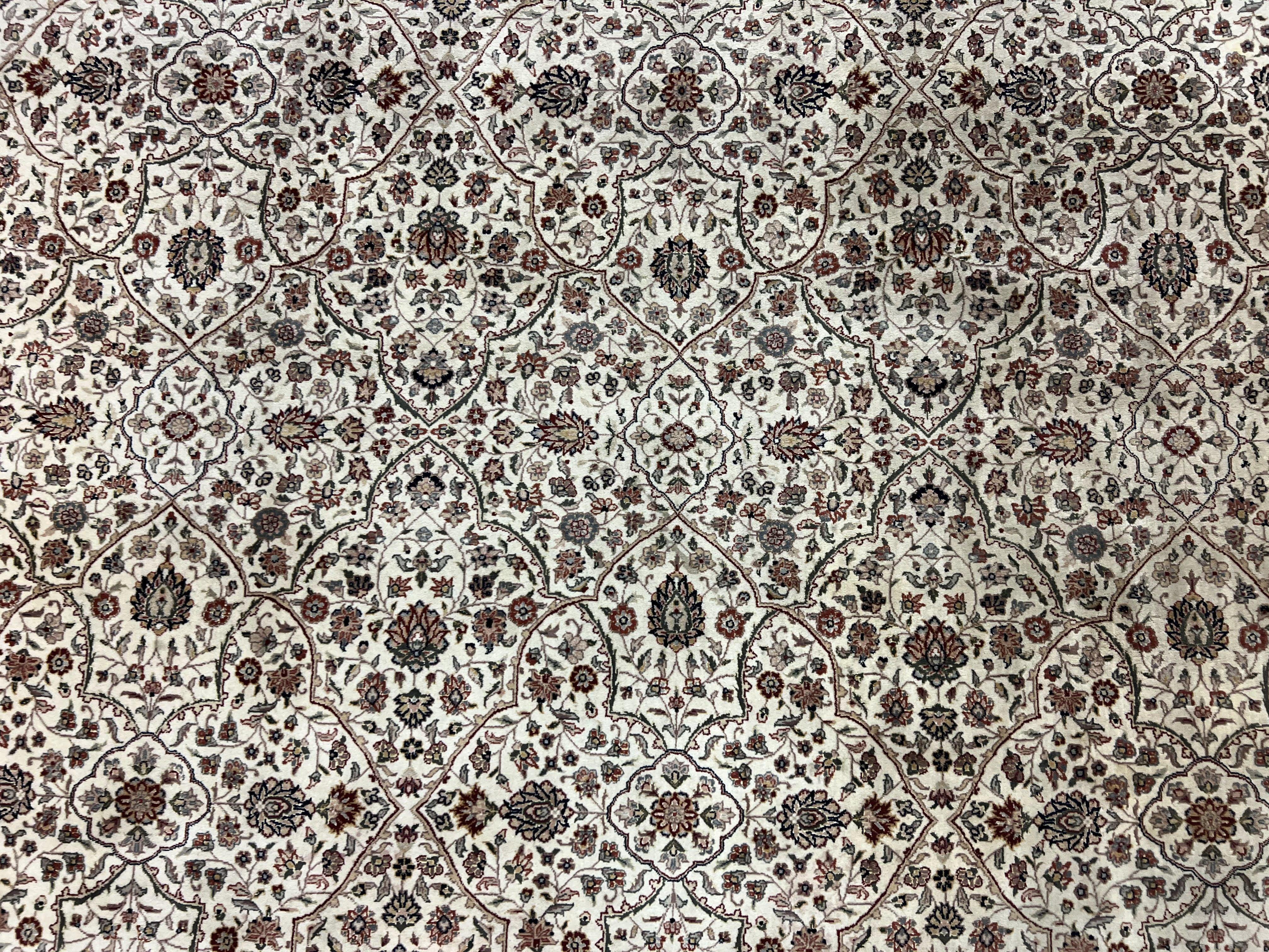 Large Pak Persian Rug 11x15, Oversized Oriental Carpet, Palace Size 11 x 15 ft, Floral Allover, Ivory Taupe, Handmade Wool Vintage Area Rug - Jewel Rugs