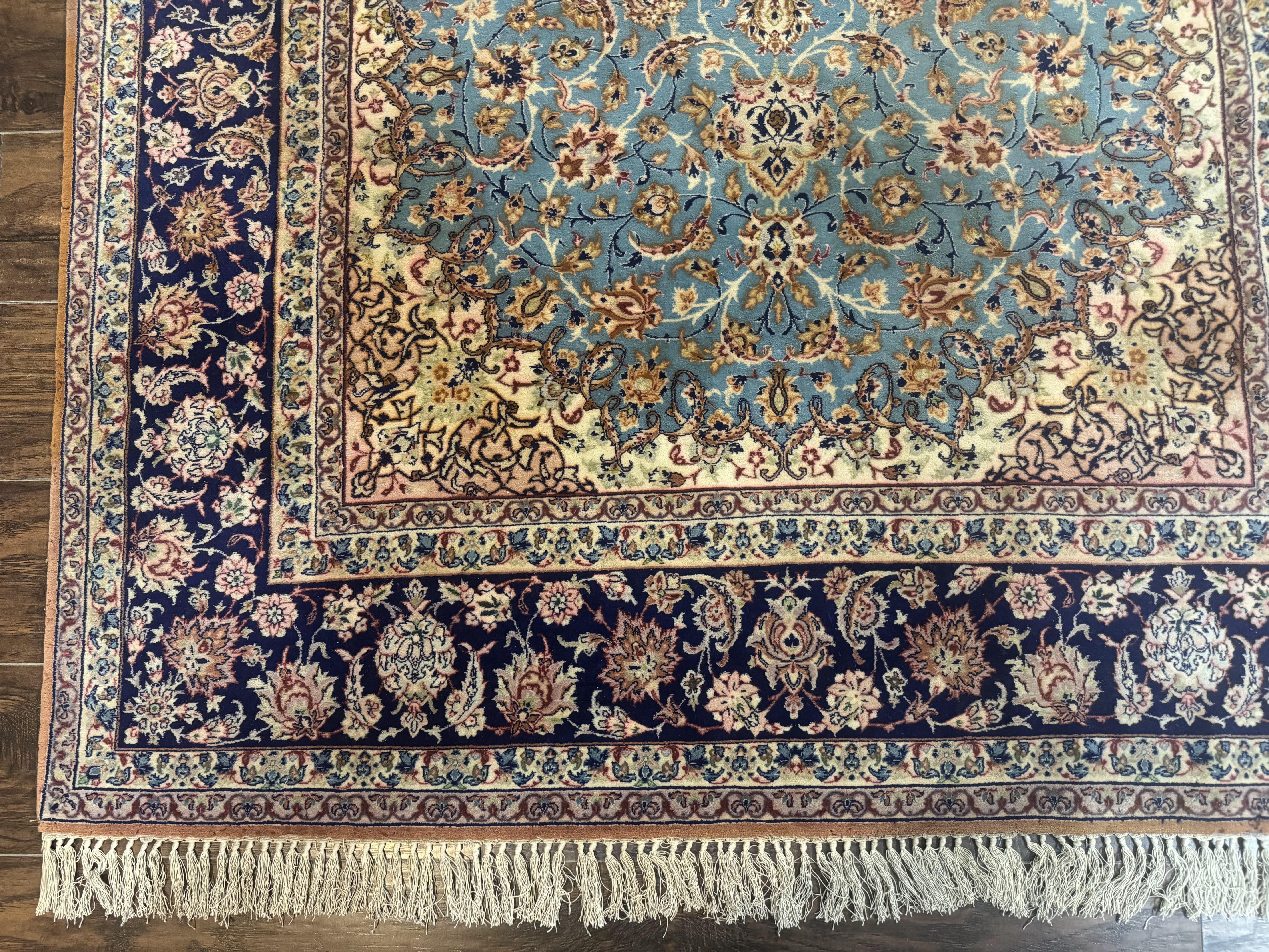Light Blue Persian Isfahan Rug 5x8, Floral Medallion, Wool on Silk Foundation, Very Fine 530 KPSI, Handmade Carpet - Jewel Rugs