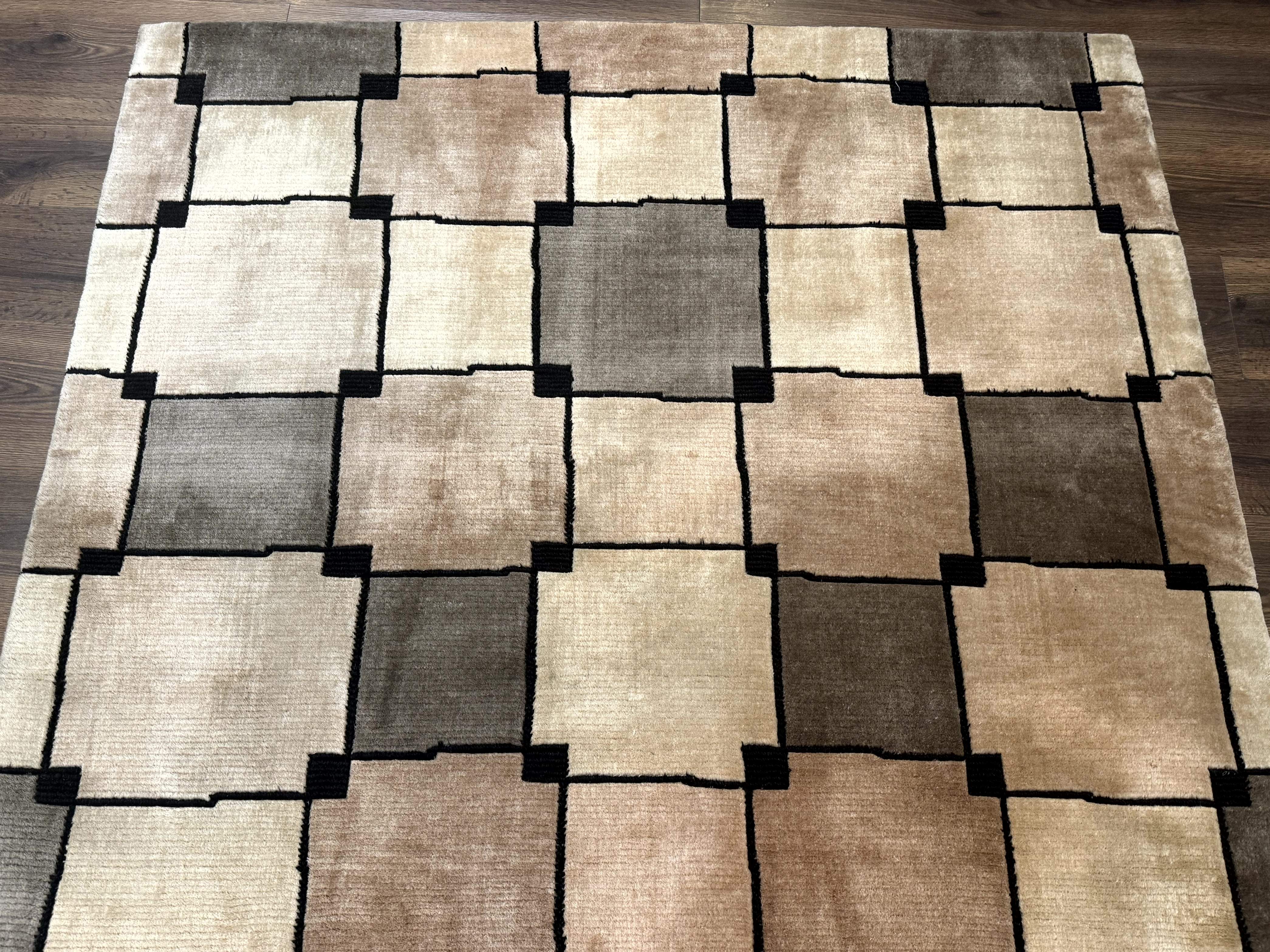 Tibetan Wool Rug 5x8, Contemporary Modern Carpet, Abstract Design, Soft Thick Pile, Pair B - Jewel Rugs