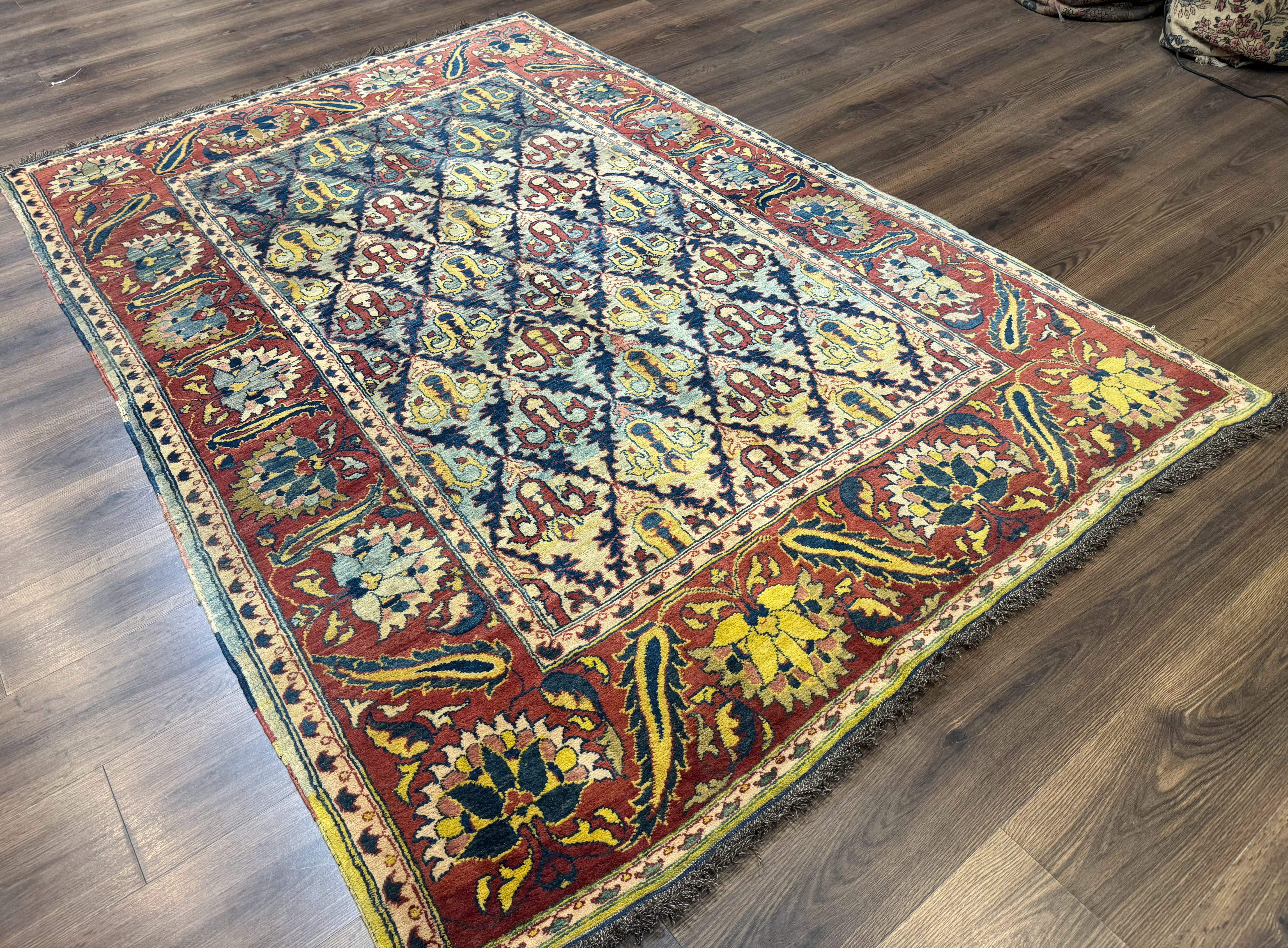 Pak Persian Rug 6x8, Blue Red Multicolor, Unique Design, Hand Knotted, Wool - Jewel Rugs