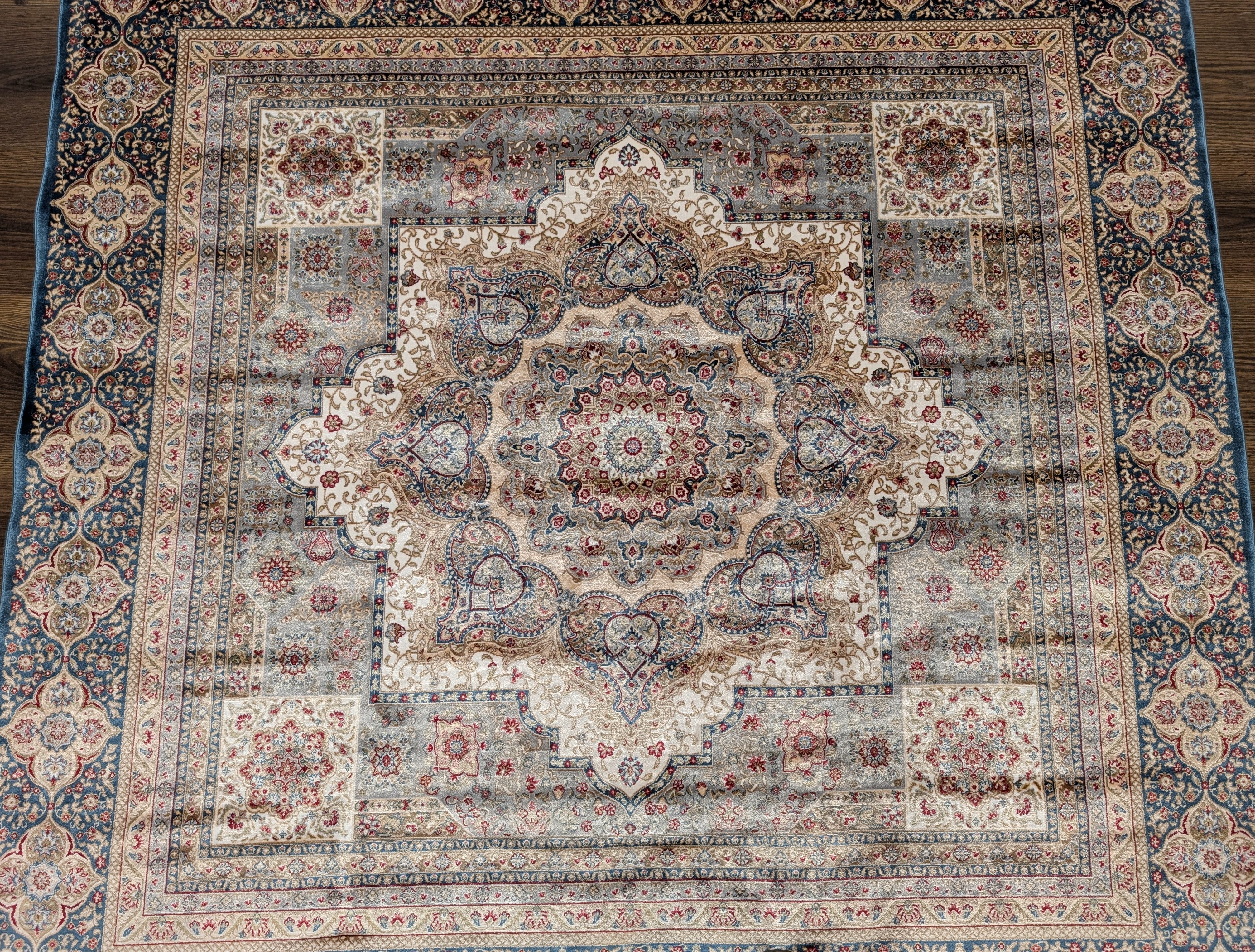Square Turkish Silk Rug 5x5, Mamluk Design, Detailed, New, Bamboo Silk - Jewel Rugs