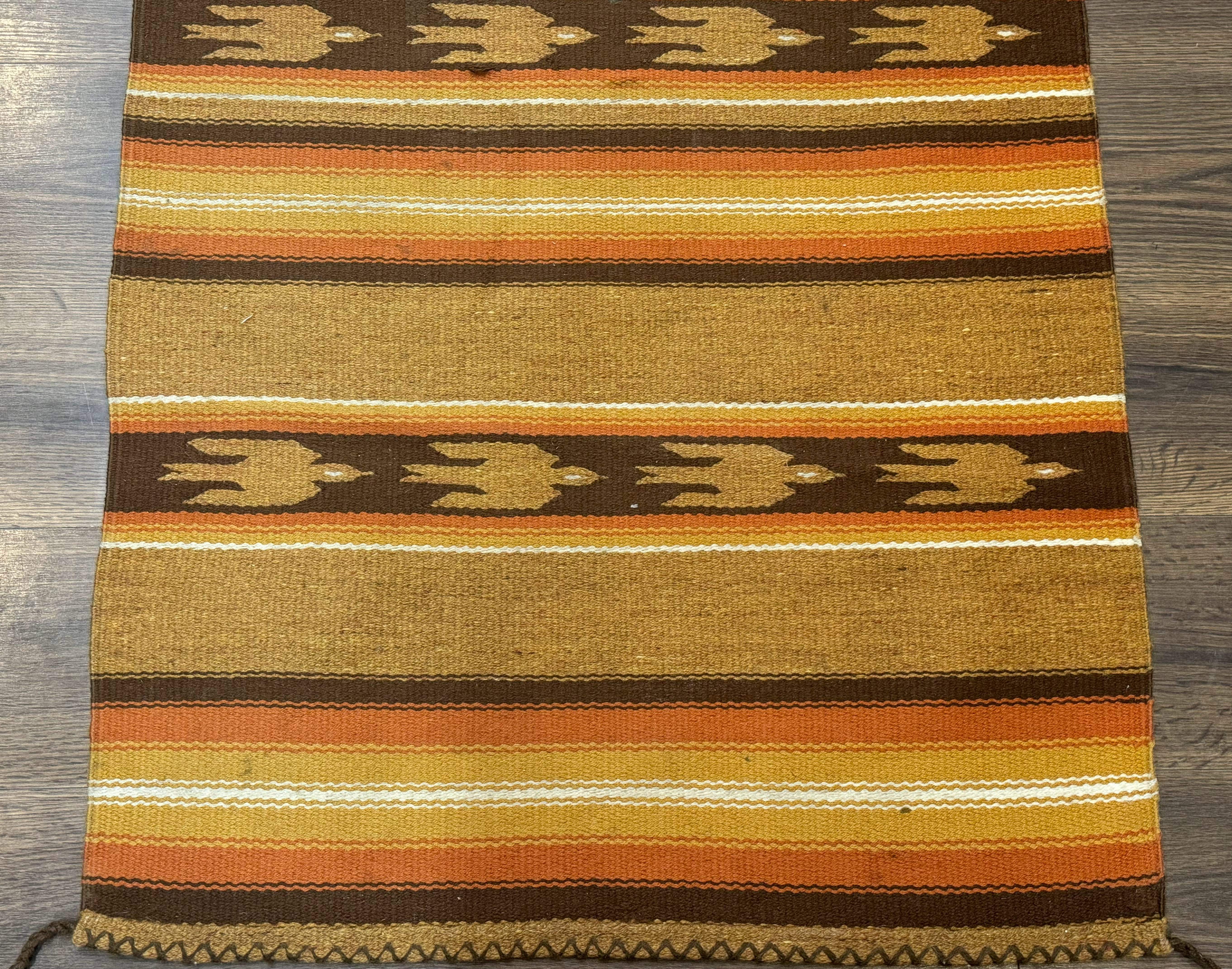 South American Rug Blanket 2.7 x 5.6, Wool, Handmade, Navajo Design, Orange Brown - Jewel Rugs