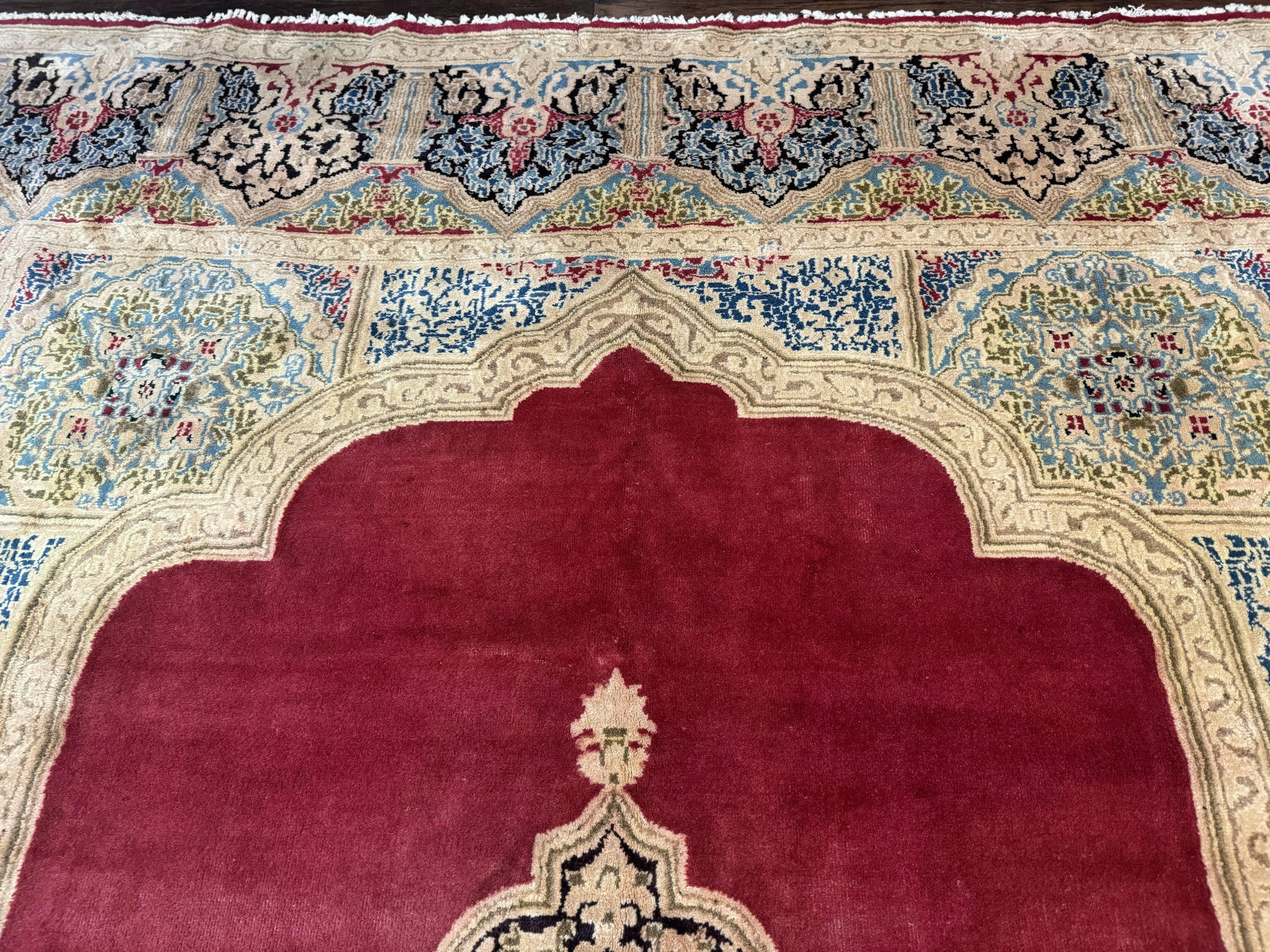 Large Persian Kerman Rug 10x13, Semi Open Field, Red Blue Tan, Handmade Persian Carpet, Antique - Jewel Rugs